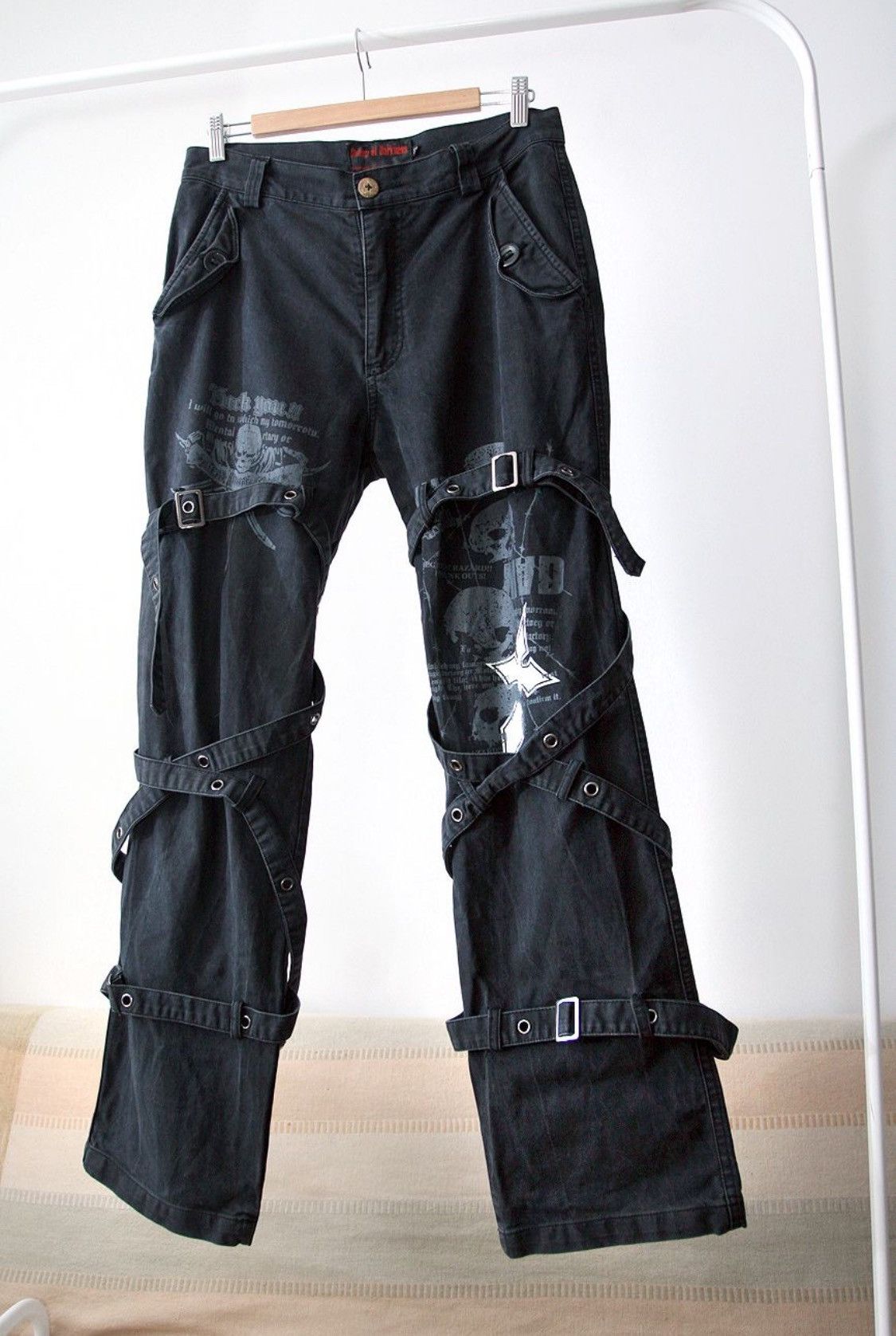 image of Archival Clothing x Avant Garde Queen Of Darkness Harness Bondage Punk Goth Black Pants (Size 36)