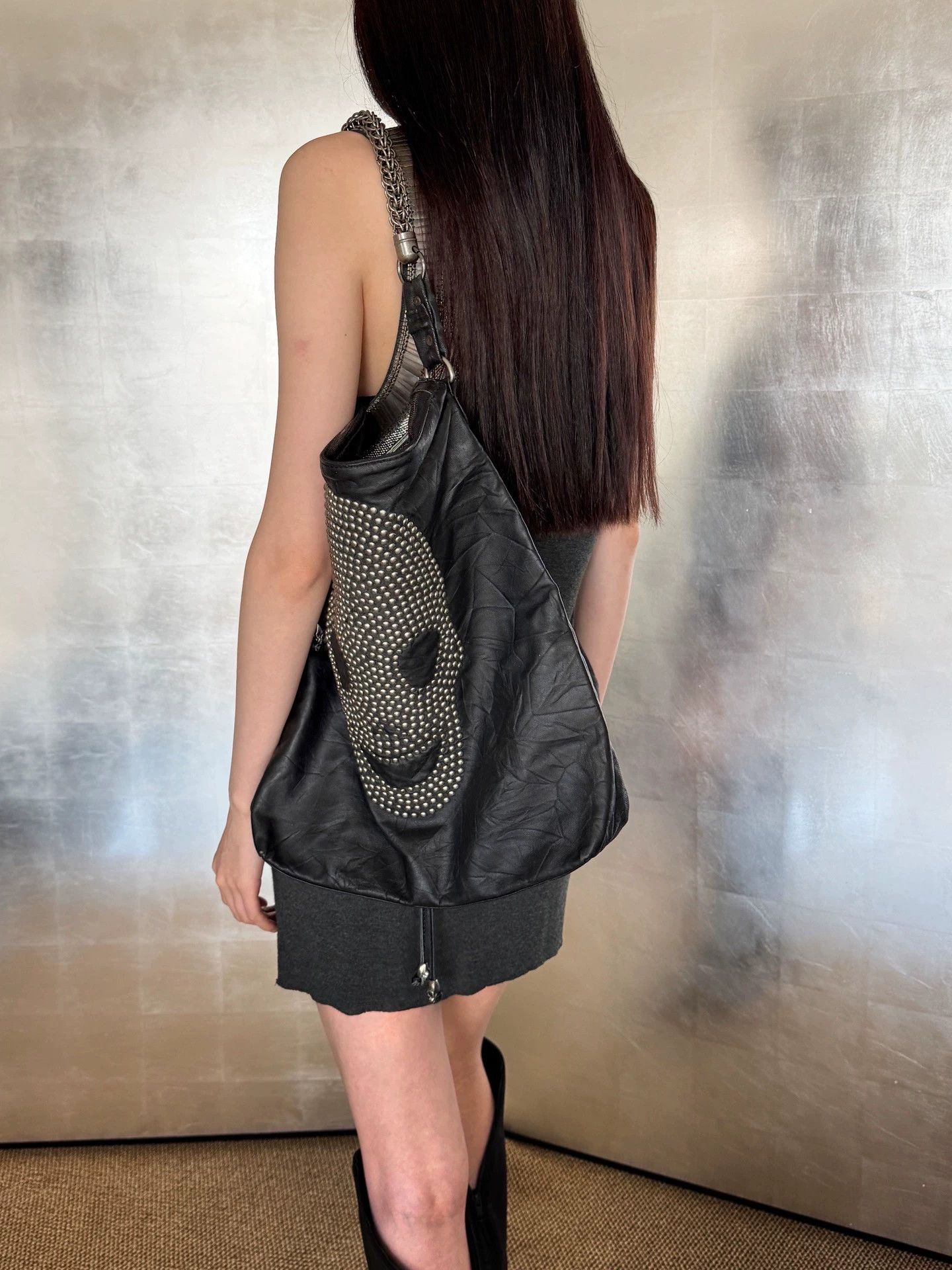 Vintage UK Skull Beaded Leather Armpit Bag Vintage Size ONE SIZE - 2 Thumbnail