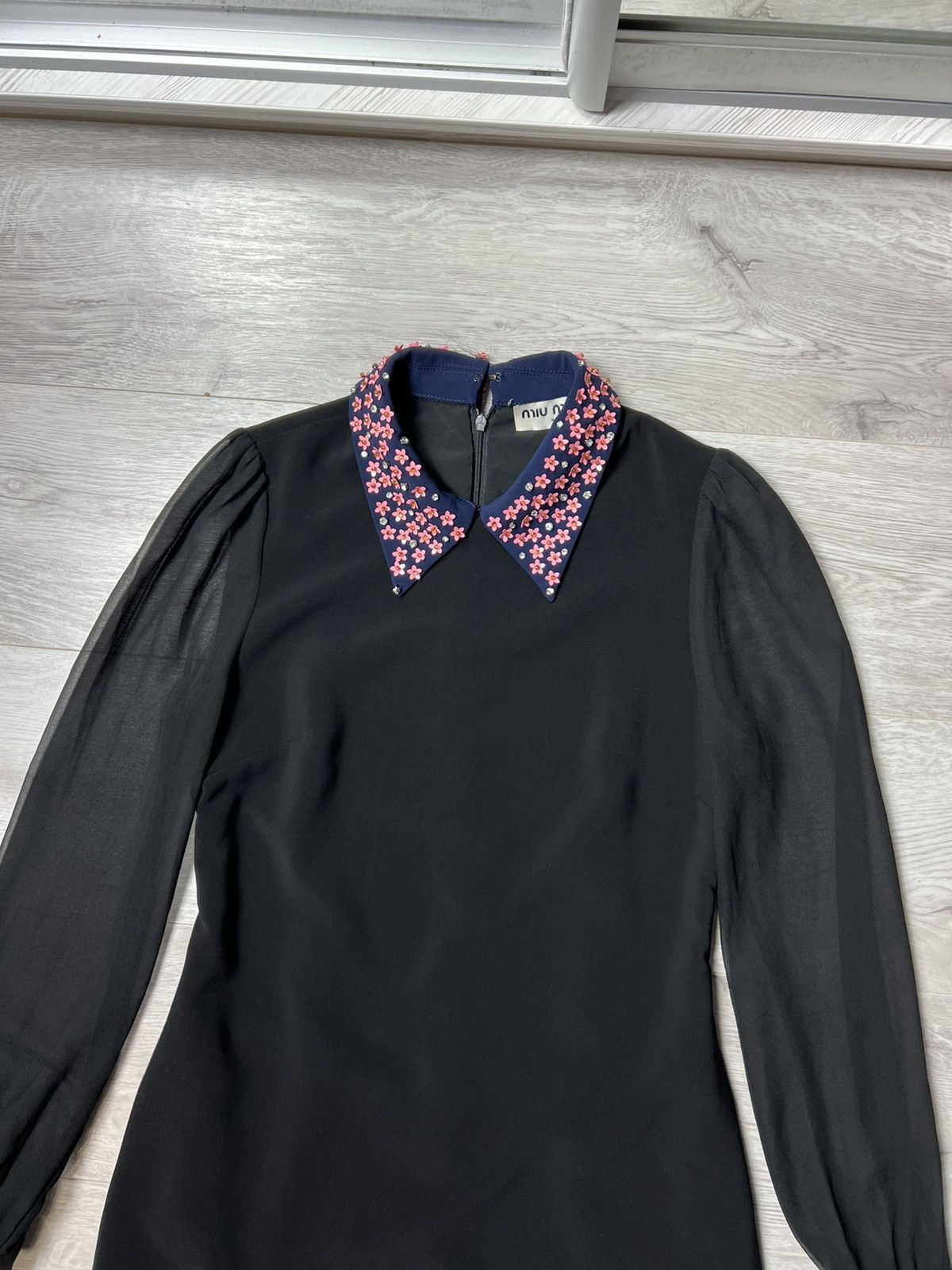 Miu Miu Rare MIU MIU Dress With Flowers On The Collar & Mesh Sleeves Size M / US 6-8 / IT 42-44 - 2 Thumbnail