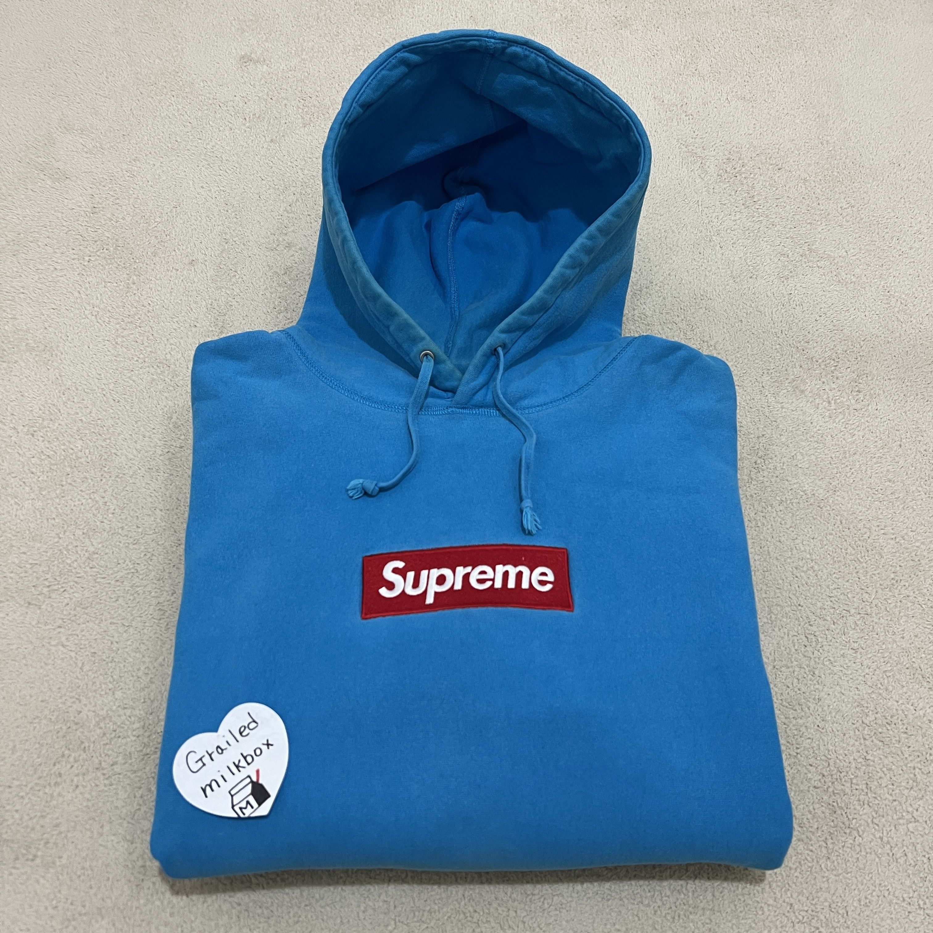 Red on teal box logo hoodie online