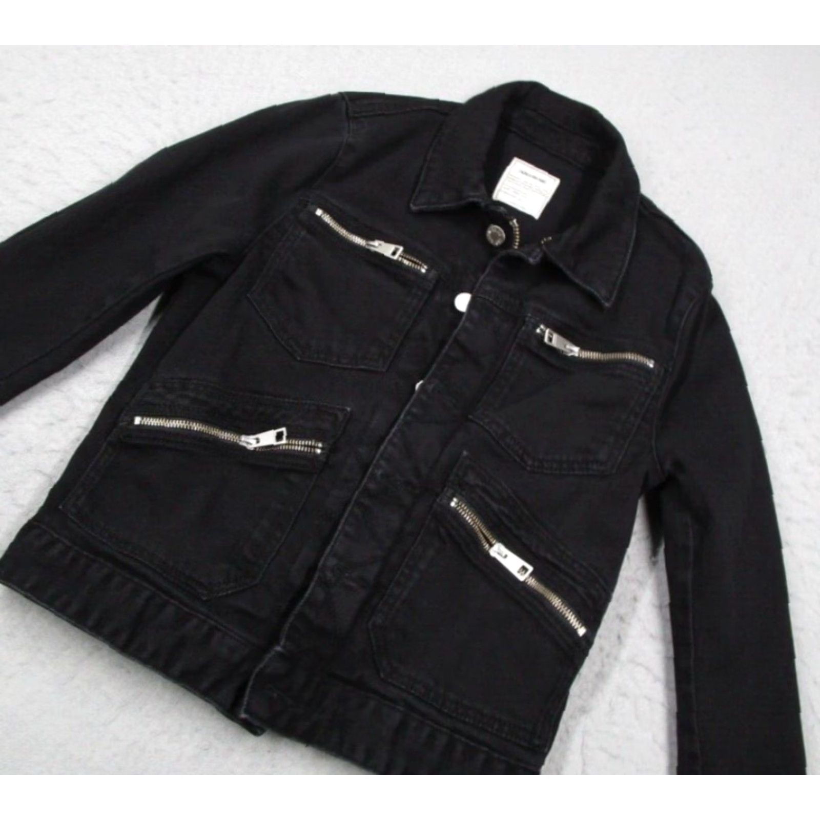 Zadig & Voltaire ZADIG & VOLTAIRE Women's XS Black Kioko Cat Denim Jacket Full Zip Casual Rock Moto Size XS / US 0-2 / IT 36-38 - 2 Thumbnail