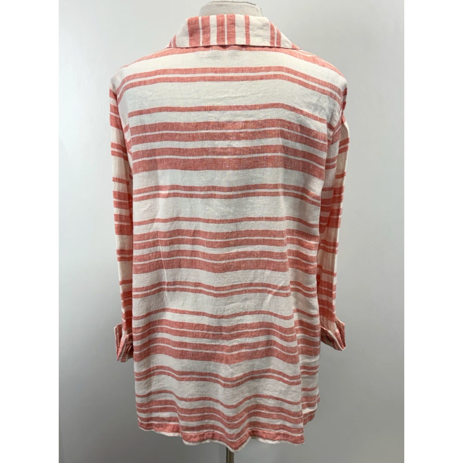Vintage John Mark Tunic Top Short Women's XL 100% Linen Striped Collared Button-Up Pink White Lagenlook Coastal Size XL / US 12-14 / IT 48-50 - 3 Thumbnail