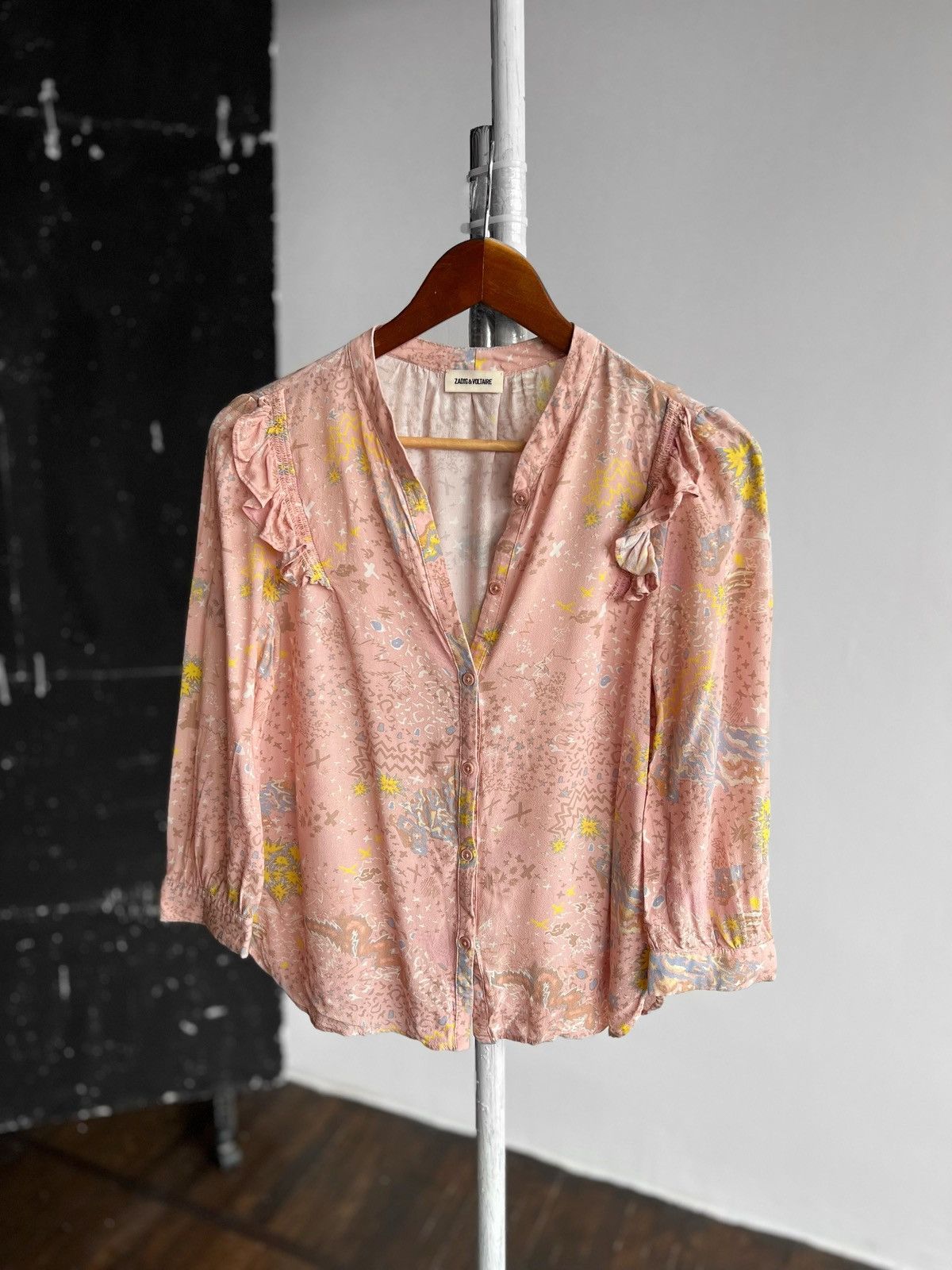 Designer × Zadig & Voltaire Zadig & Voltaire Abstract Print Frill Detail Blouse Shirt Size S / US 4 / IT 40 - 3 Thumbnail