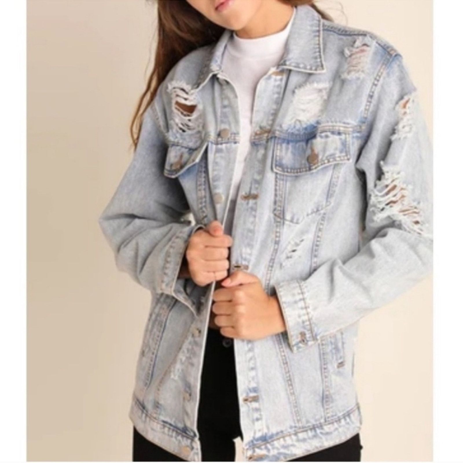 Other Umgee Distressed Oversized Jean Jacket Blue Size 1XL Size XXL / US 16-18 / IT 52-54 - 1 Thumbnail