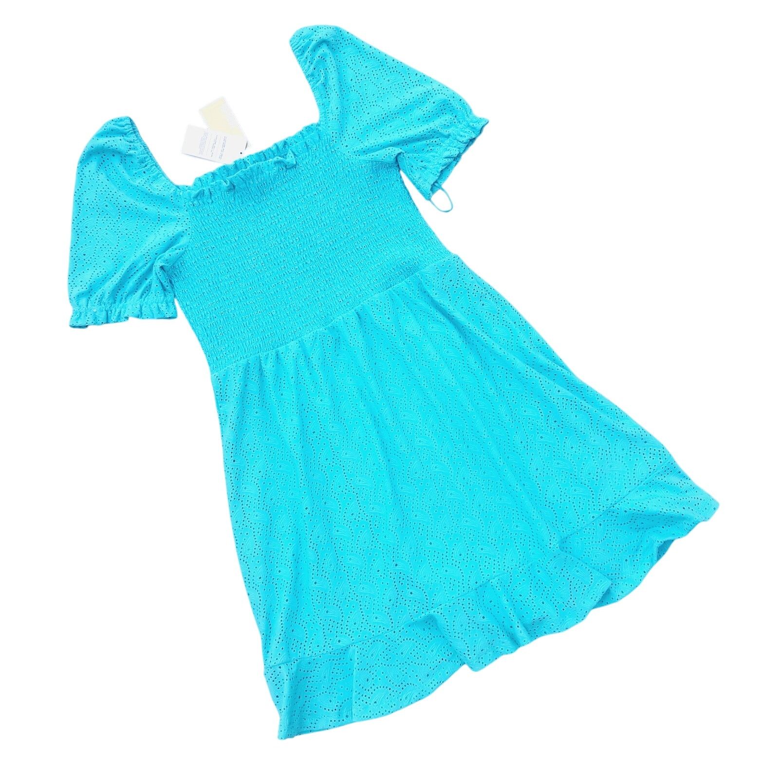 Michael Kors Michael Kors Women Turquoise Eyelet Peasant Dress Size XL Size XL / US 12-14 / IT 48-50 - 2 Thumbnail
