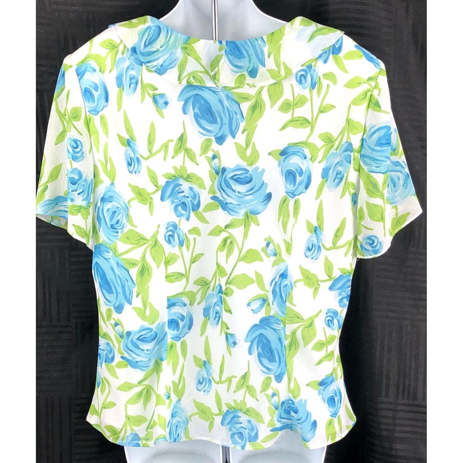 Vintage Danny Nicole Flowy Chiffon top 18 blue Floral ruffles V-neck Romantic Cottage Size XXL / US 16-18 / IT 52-54 - 3 Thumbnail
