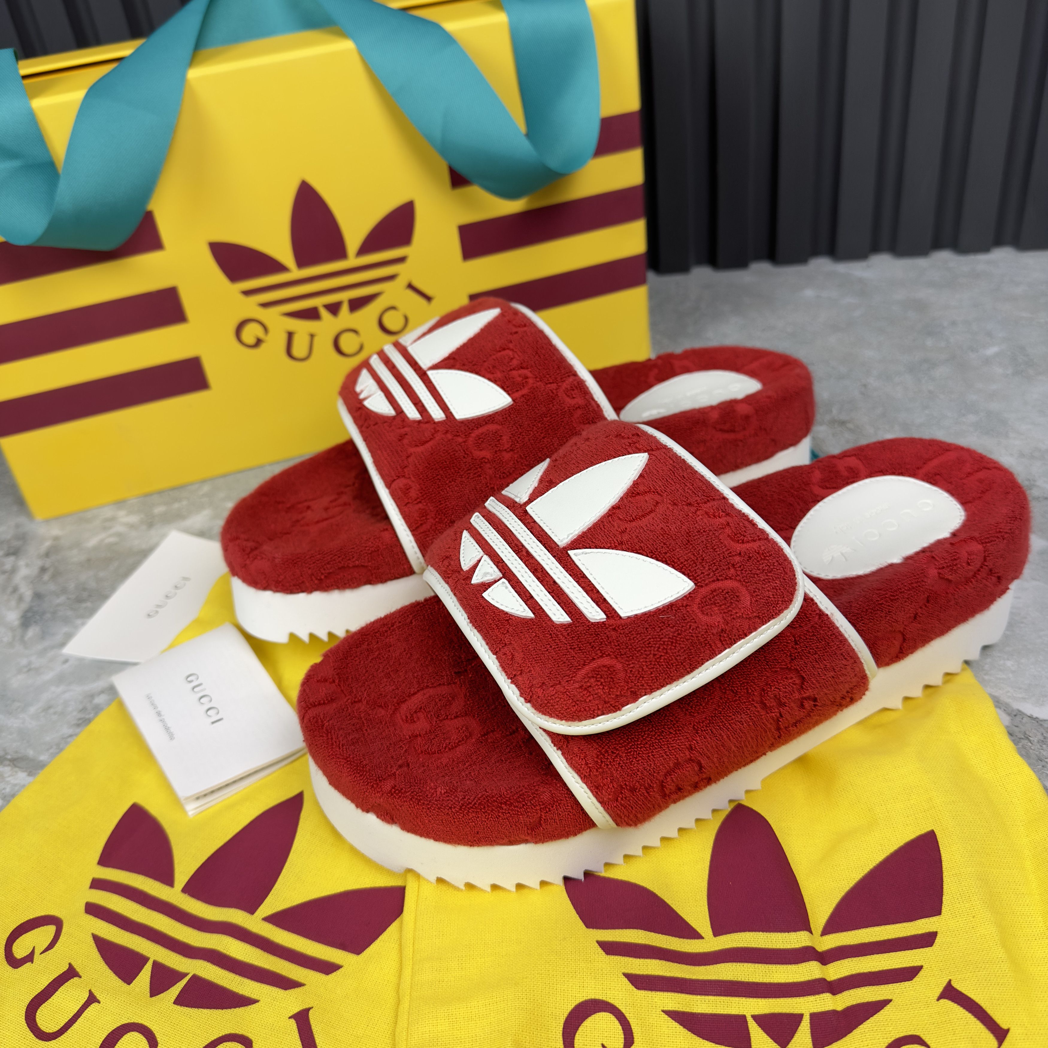 Adidas × Gucci Gucci x Adidas red Terry cloth slides | Grailed display picture 1