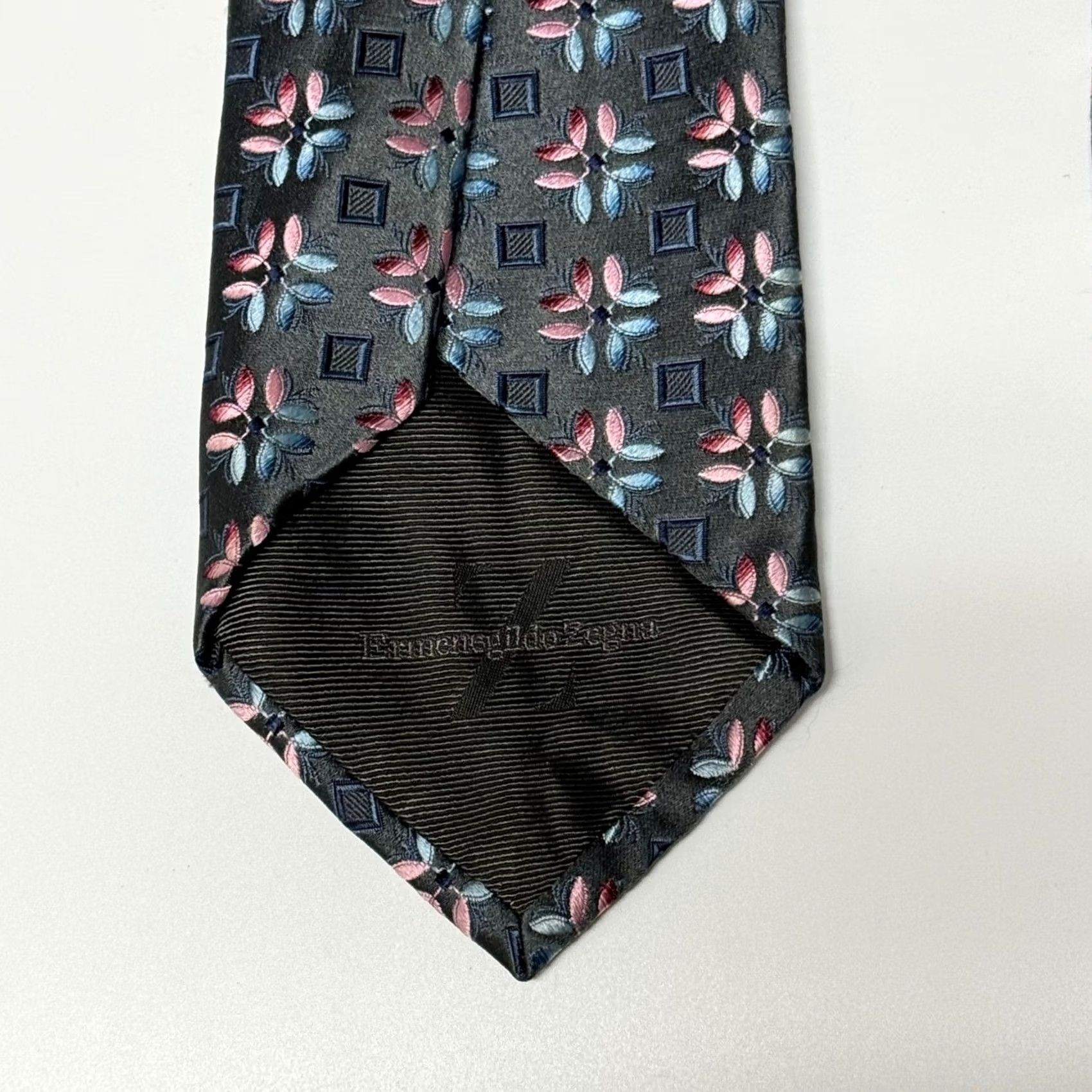 Ermenegildo Zegna VINTAGE Ermenegildo Zegna Tie Mens Gray Pink Jacquard Geometric Floral Silk Luxury Size ONE SIZE - 4 Thumbnail