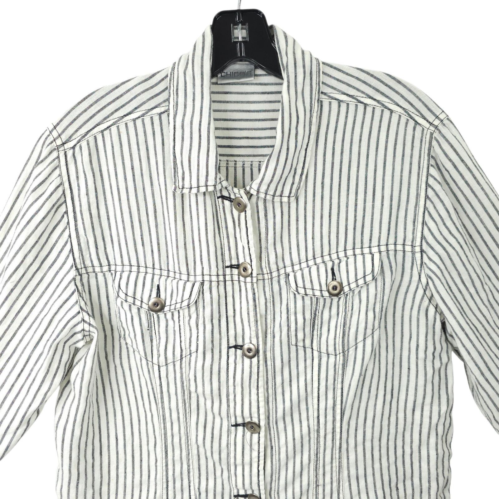 Chicos Chicos Striped Shirt Jacket 2 US L/12 Utility Workwear Size L / US 10 / IT 46 - 9 Thumbnail