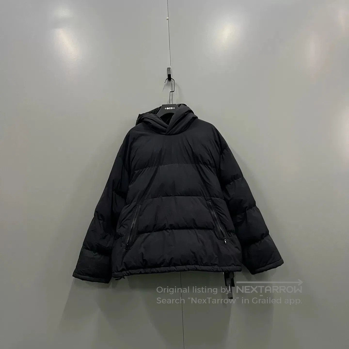 Balenciaga Black Hooded Down Jacket.