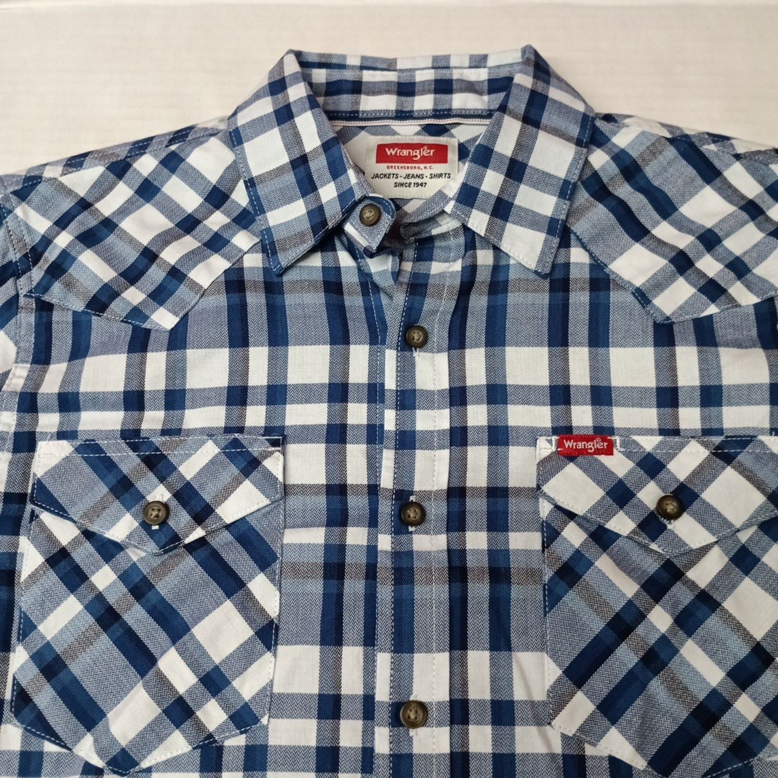 Wrangler Wrangler Slim Fit Woven Twill Shirt Men's S Small Blue Plaid Size US S / EU 44-46 / 1 - 3 Thumbnail