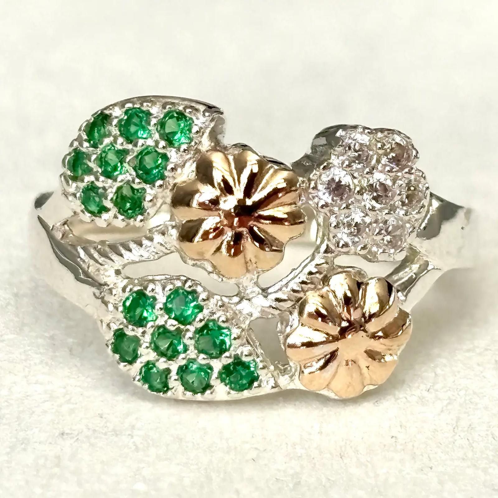 Other Floral Garden Ring in Solid 925 Sterling Silver 10K Accents Size ONE SIZE - 4 Thumbnail