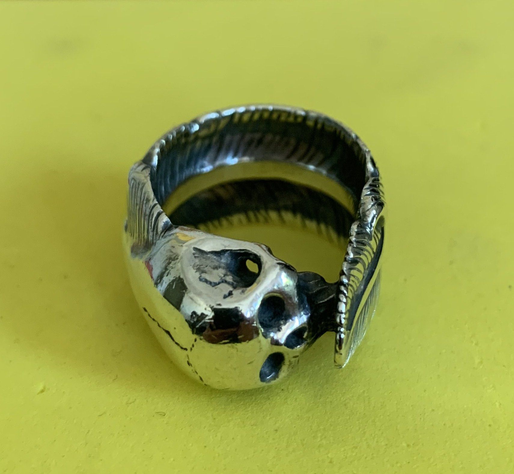 Number (N)ine SS04 Number (N)ine Silver Skull and Feather Ring Size ONE SIZE - 7 Thumbnail