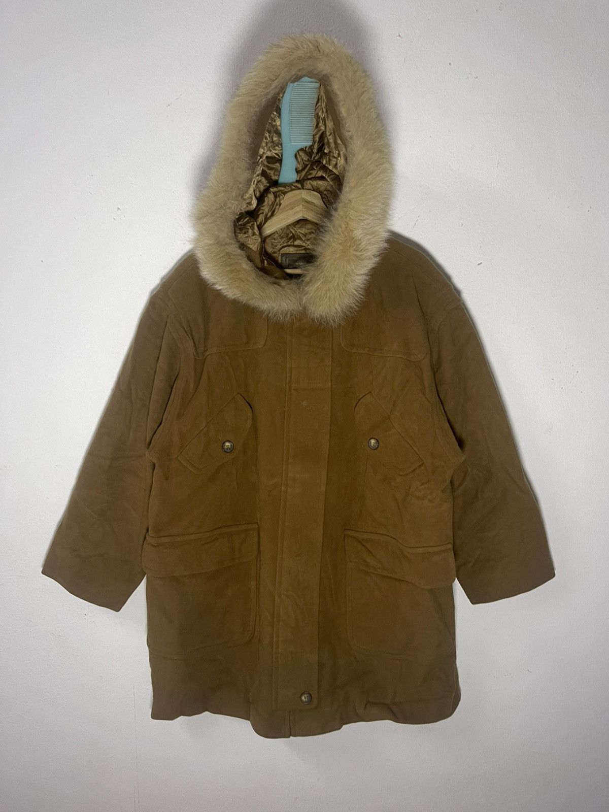Vintage PENNY BLACK Wool Jacket fur-Trimmed Hood italy Size US XL / EU 56 / 4 - 1 Thumbnail