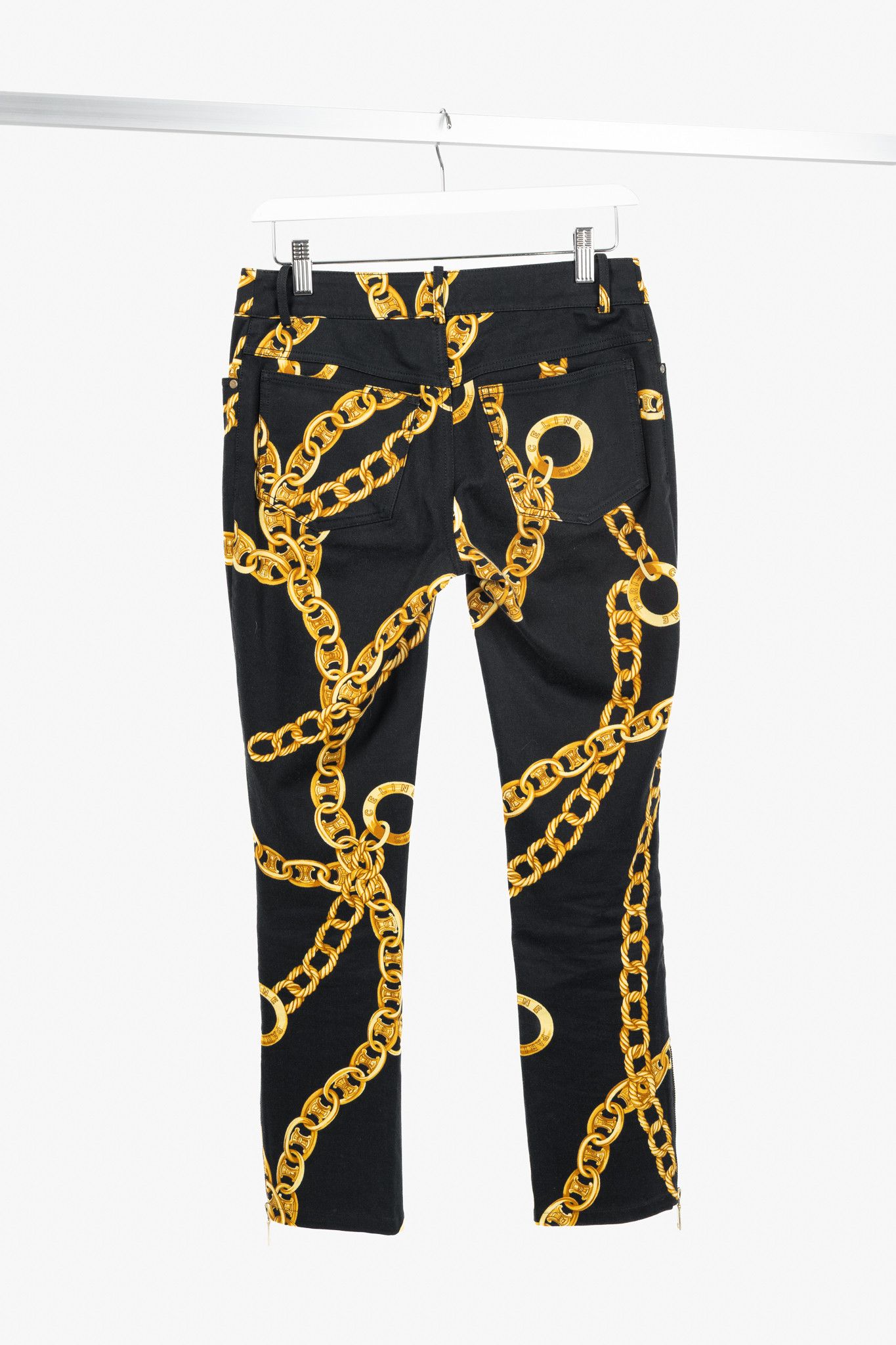 Celine Celine SS/04 Black Chain-Motif Cotton Twill Skinny Pants Size 28" / US 6 / IT 42 - 2 Thumbnail