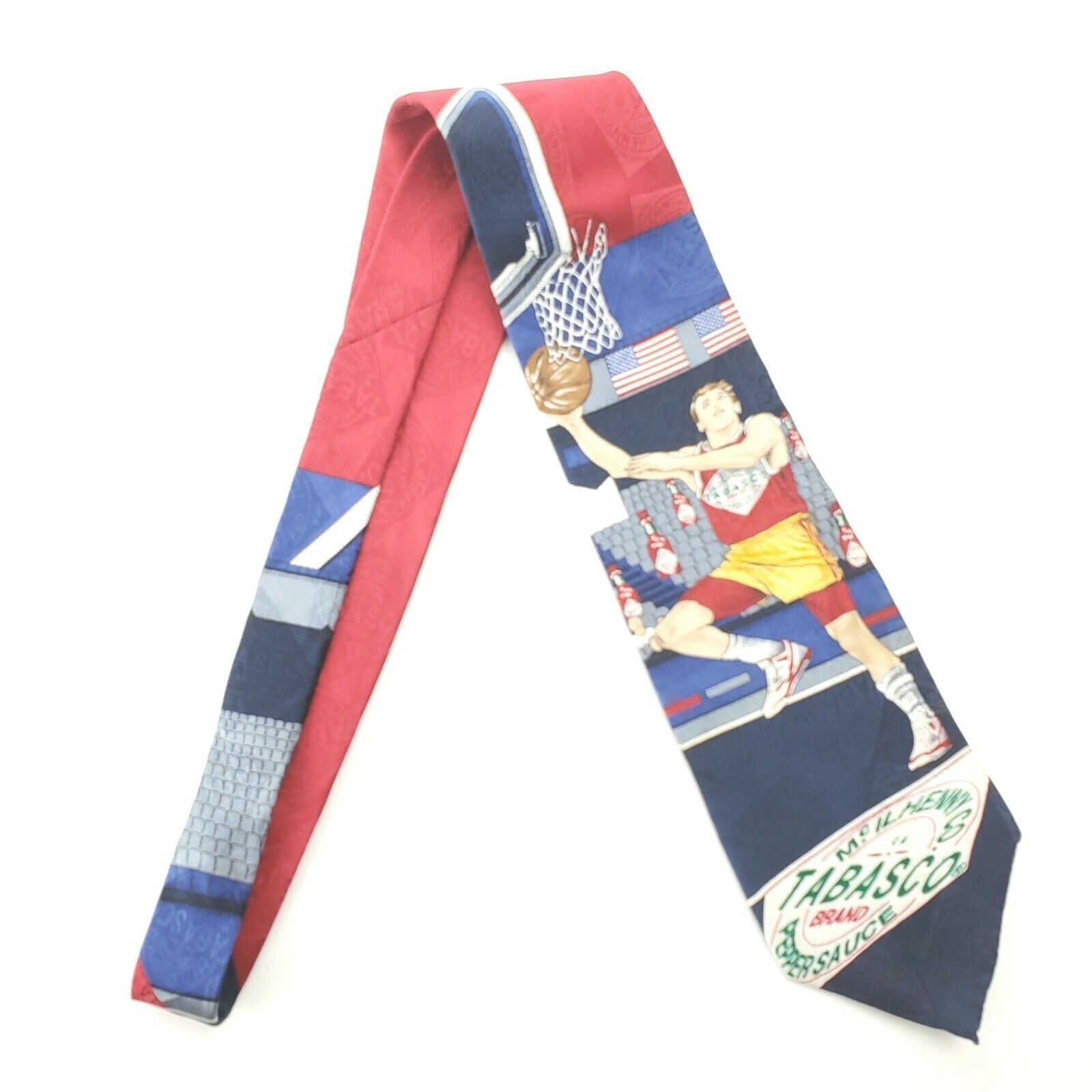Tabasco Tabasco Blue Silk Tie Basketball Novelty Wide Size ONE SIZE - 5 Thumbnail