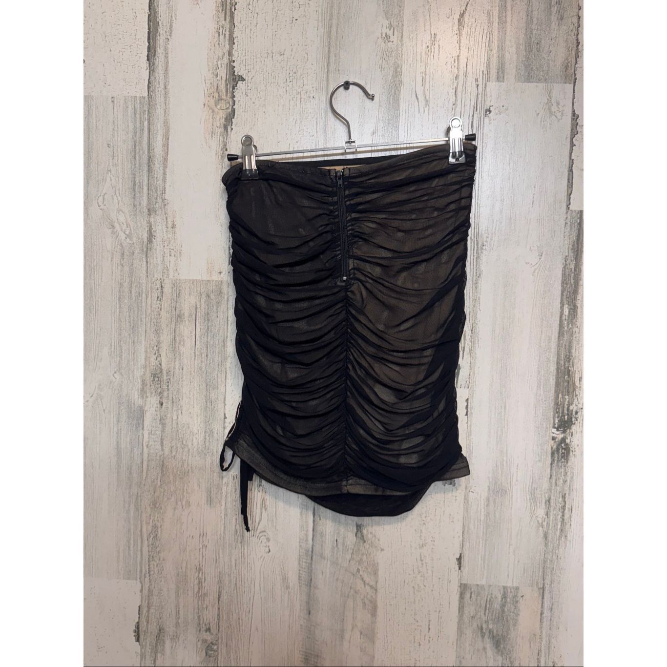 Other Privy Windsor Black Mesh Ruched Mini Skirt | Sheer Overlay N Size 30" / US 8 / IT 44 - 4 Thumbnail