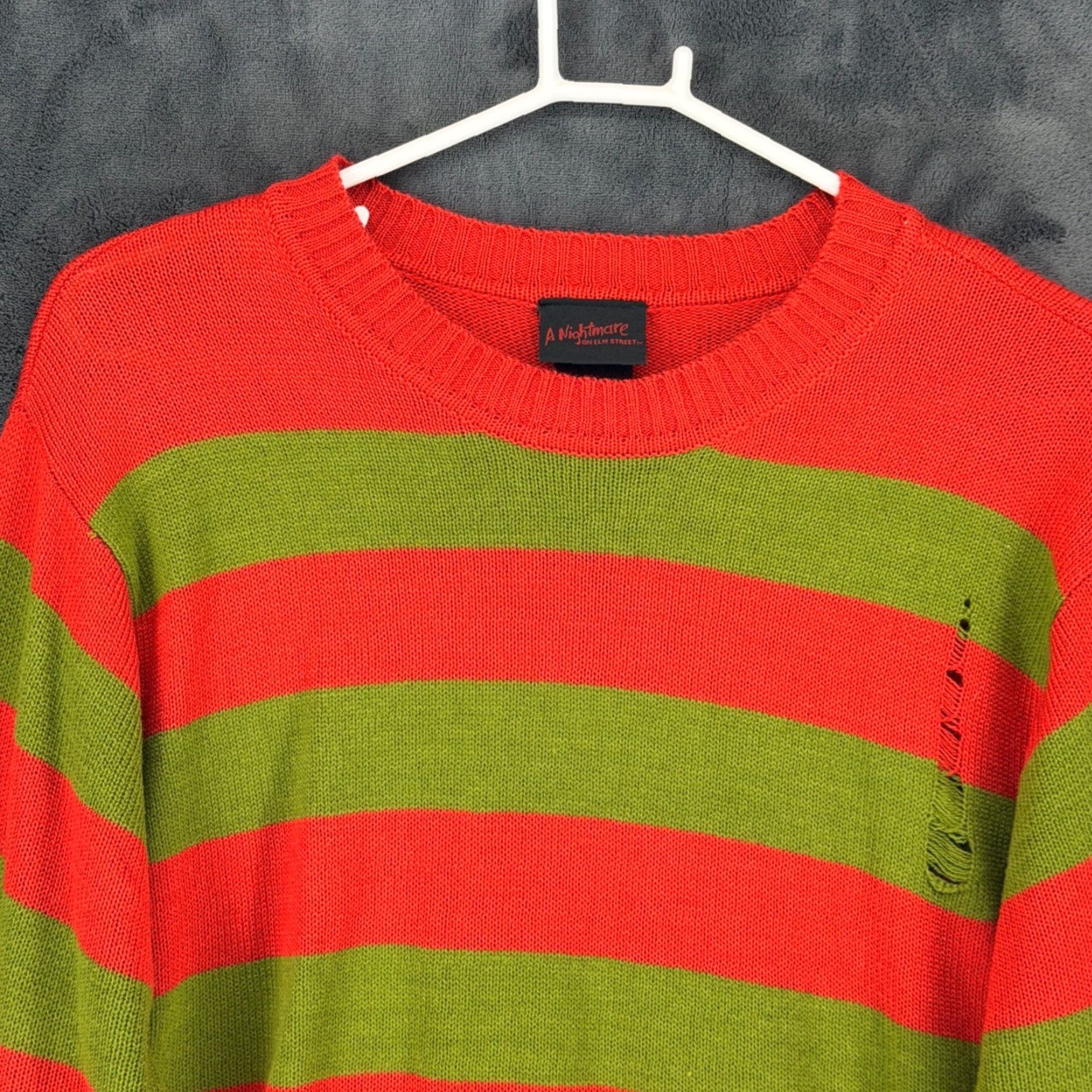 Vintage VINTAGE A Nightmare on Elm Street Freddy Krueger Striped Sweater LG Red Green Crew Neck Mens Sweater Distressed Knit Pullover Halloween Horror Size US L / EU 52-54 / 3 - 2 Thumbnail