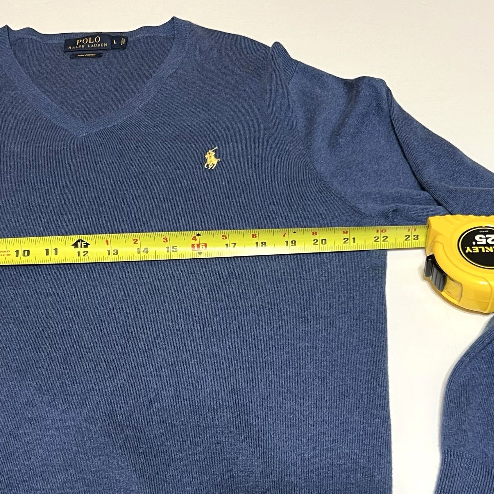 Polo Ralph Lauren Polo Ralph Lauren Sweater Mens L Blue V-Neck Pima Cotton Pullover Sweater Size US L / EU 52-54 / 3 - 6 Thumbnail