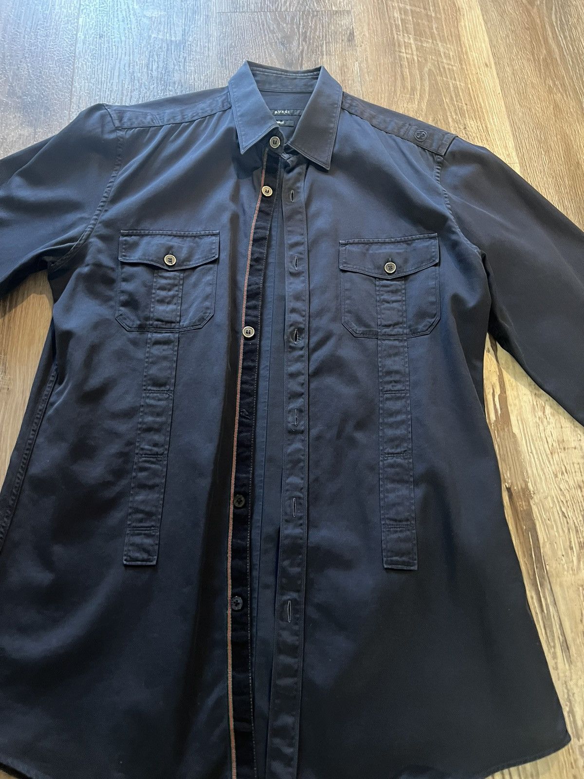 Gucci Navy blue Gucci button up Size US L / EU 52-54 / 3 - 1 Thumbnail