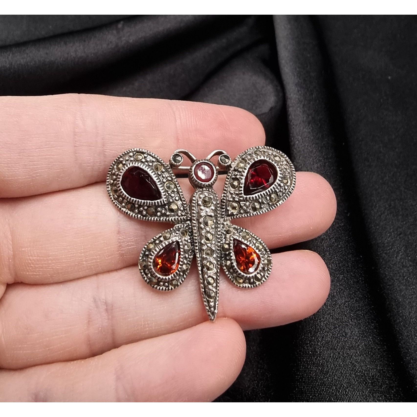 Vintage Vintage 925 Sterling Silver Butterfly Brooch With Red Gemsto Size ONE SIZE - 4 Thumbnail