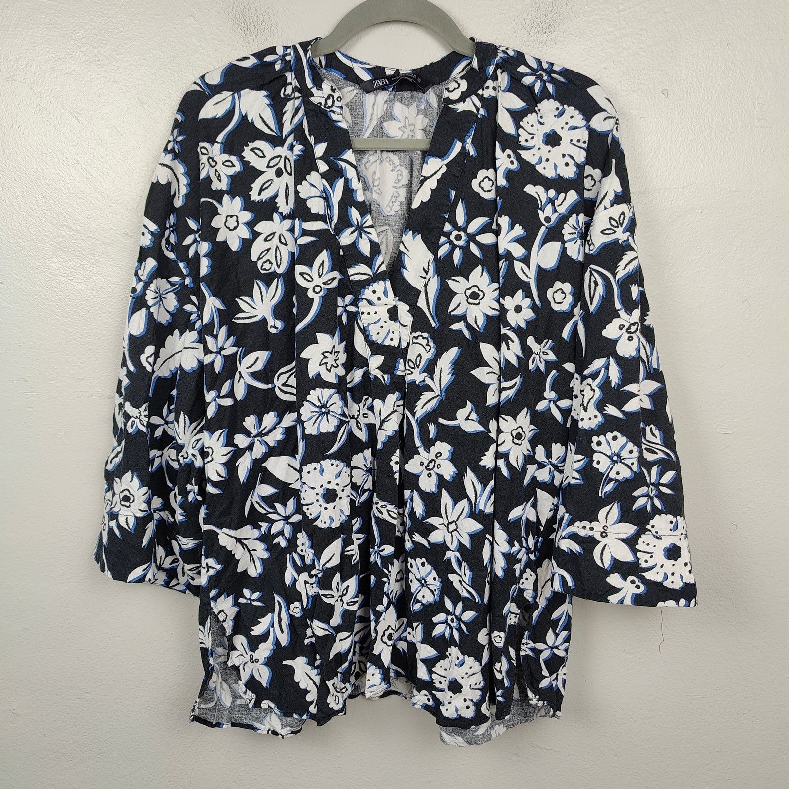 Zara Zara Top Womens XL Black White Floral Linen Viscose Blouse Size XL / US 12-14 / IT 48-50 - 1 Thumbnail