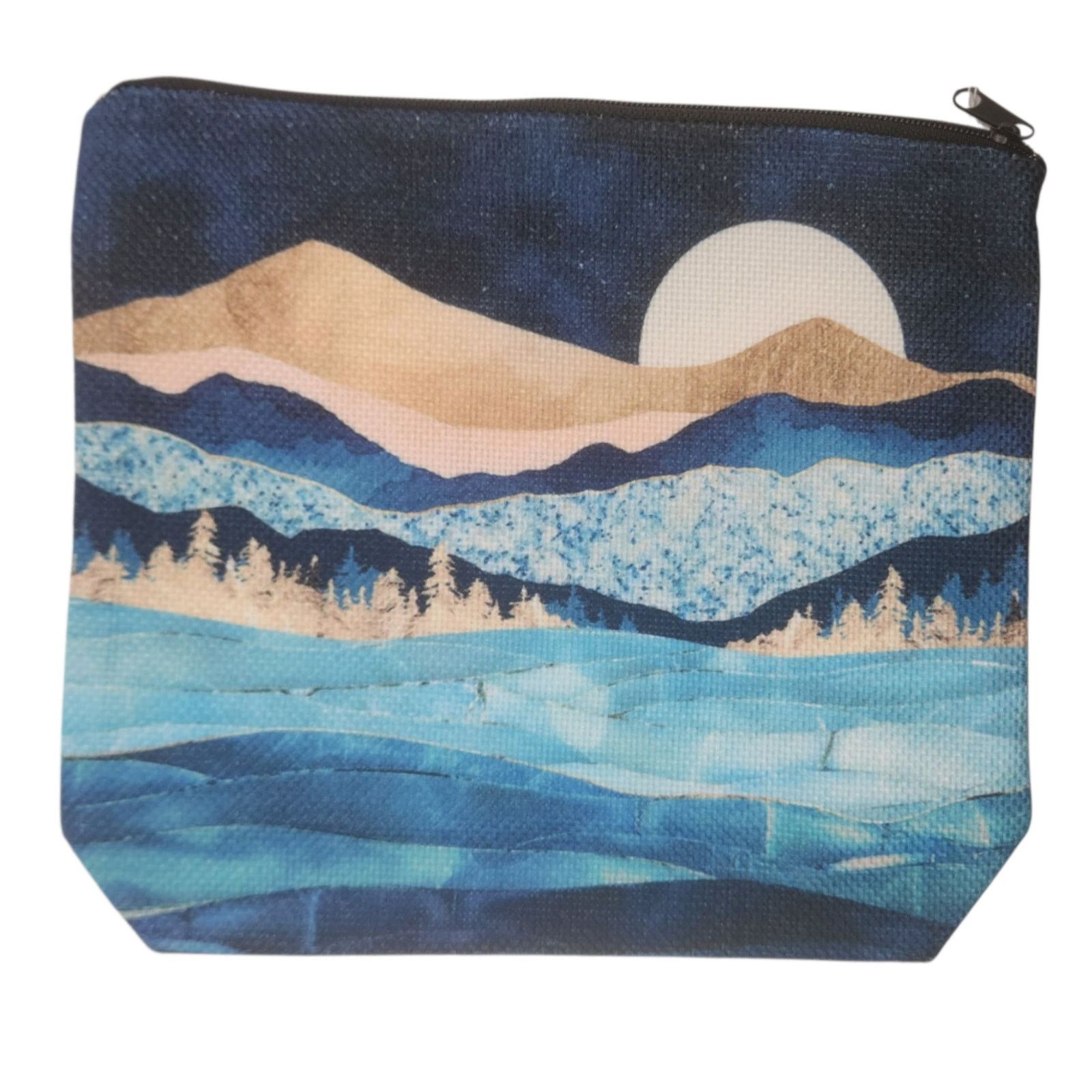 Other Mountain Landscape Zipper Cosmetic Pouch - Blue Makeup Bag Size ONE SIZE - 8 Thumbnail