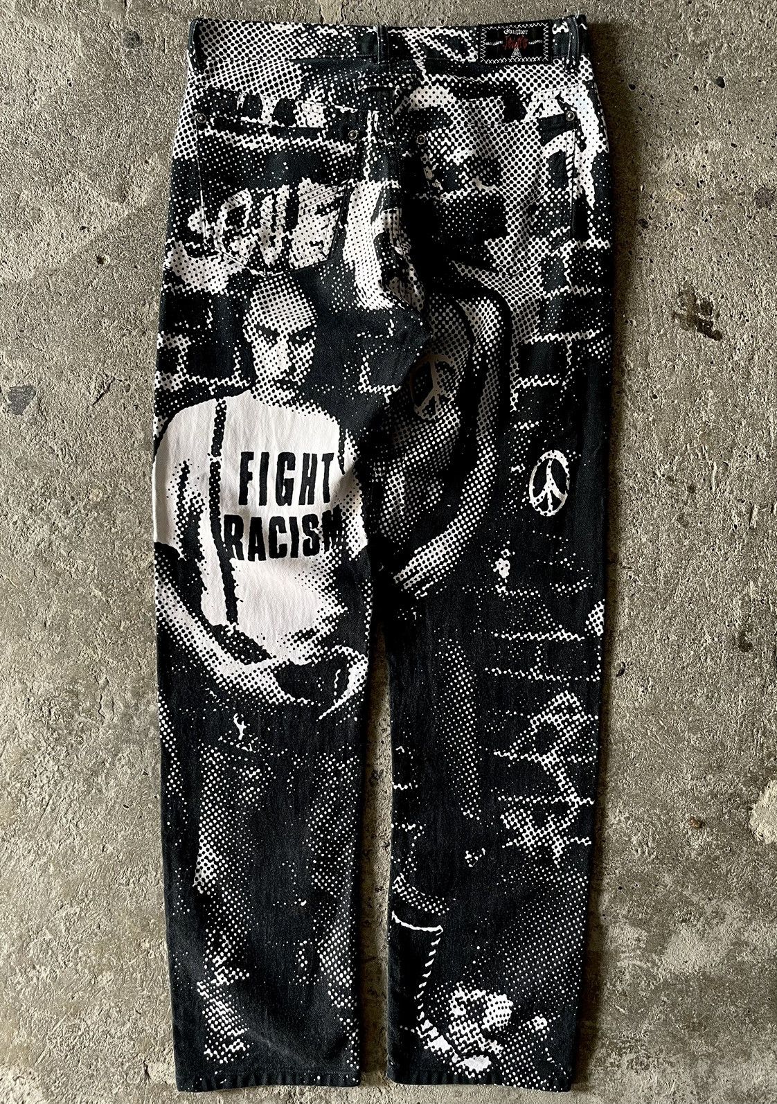 image of Archive - Jean Paul Gaultier - Aw1997 - “Fight Racism” Jeans in Black, Men's (Size 32)