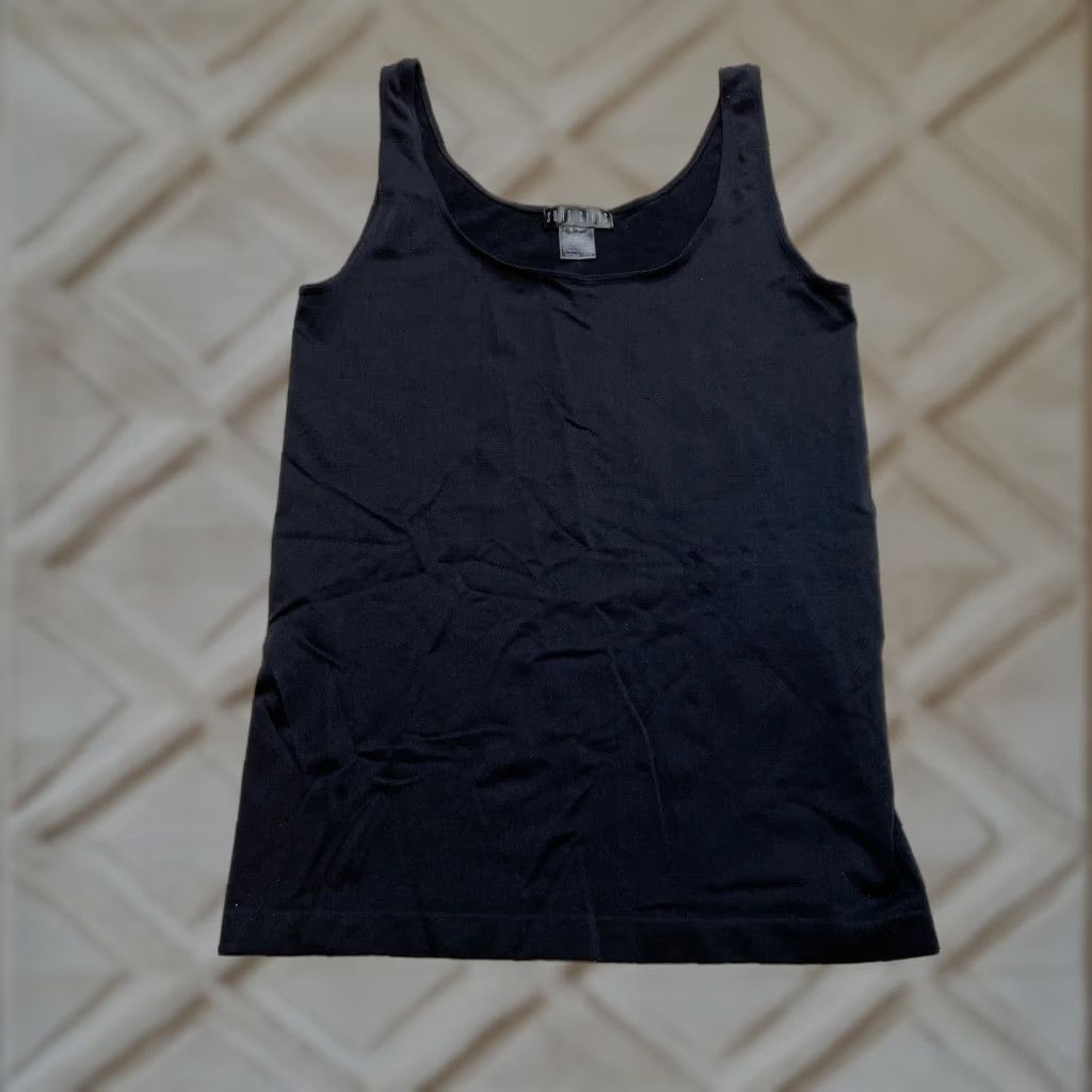 Vintage SOHO Tank Top Girls 1X/2X Black Sleeveless Jersey Nylon Stretch Shirt Sleeveless Casual Solid Shirt Size XL / US 12-14 / IT 48-50 - 1 Thumbnail