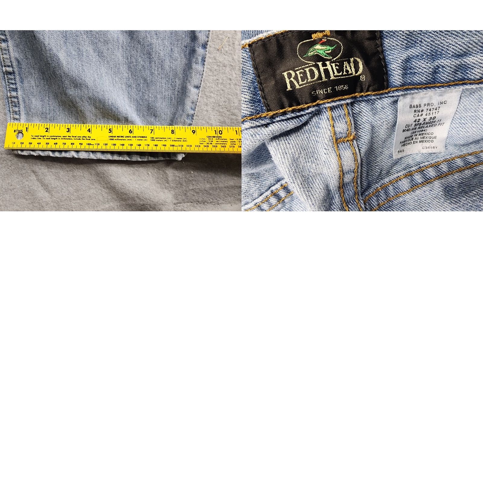 Denime RedHead Jeans Men's Straight Denim Relaxed Fit 38x30 Blue Belt Loops 5-Pocket Design Inseam 30 Size US 38 / EU 54 - 8 Thumbnail