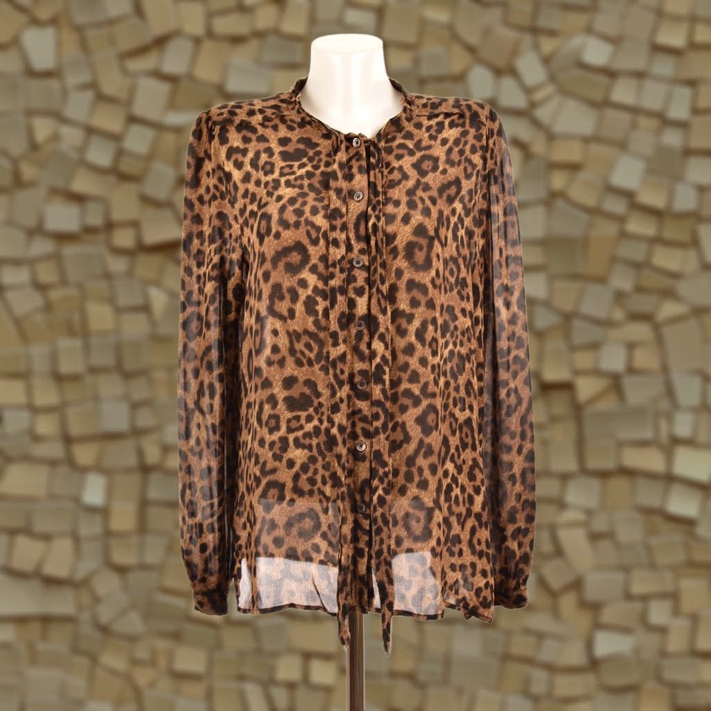 Michael Kors Michael Kors Animal Leo Leopard Print Silk Button Shirt Blouse L Womens Multicolor, Button-Up, 100% Silk, Regular Size L / US 10 / IT 46 - 1 Thumbnail