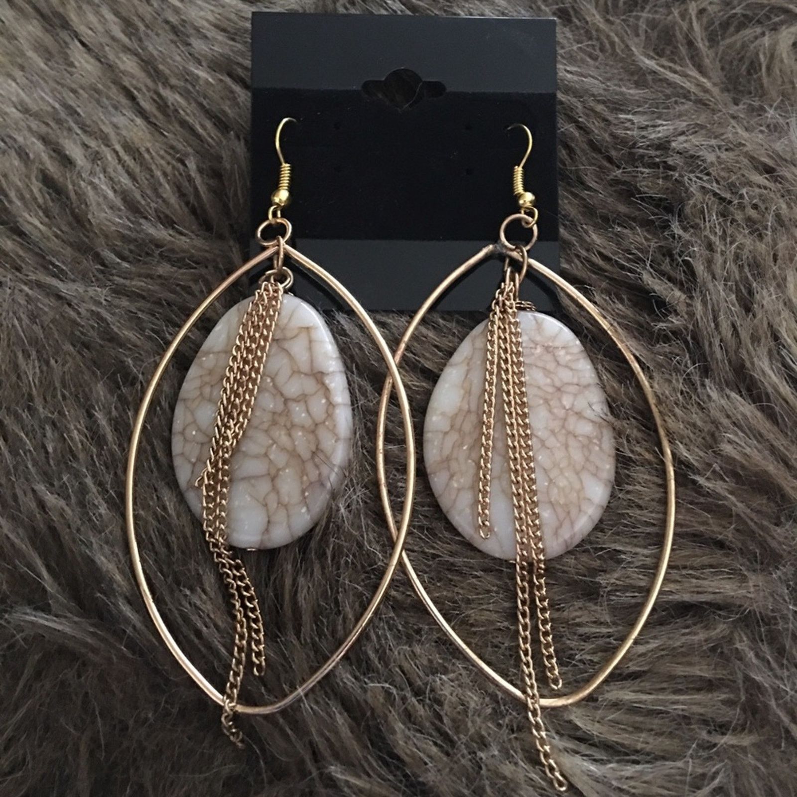 Jewelry Marble glass caged stone chain accent earrings Size ONE SIZE - 2 Thumbnail