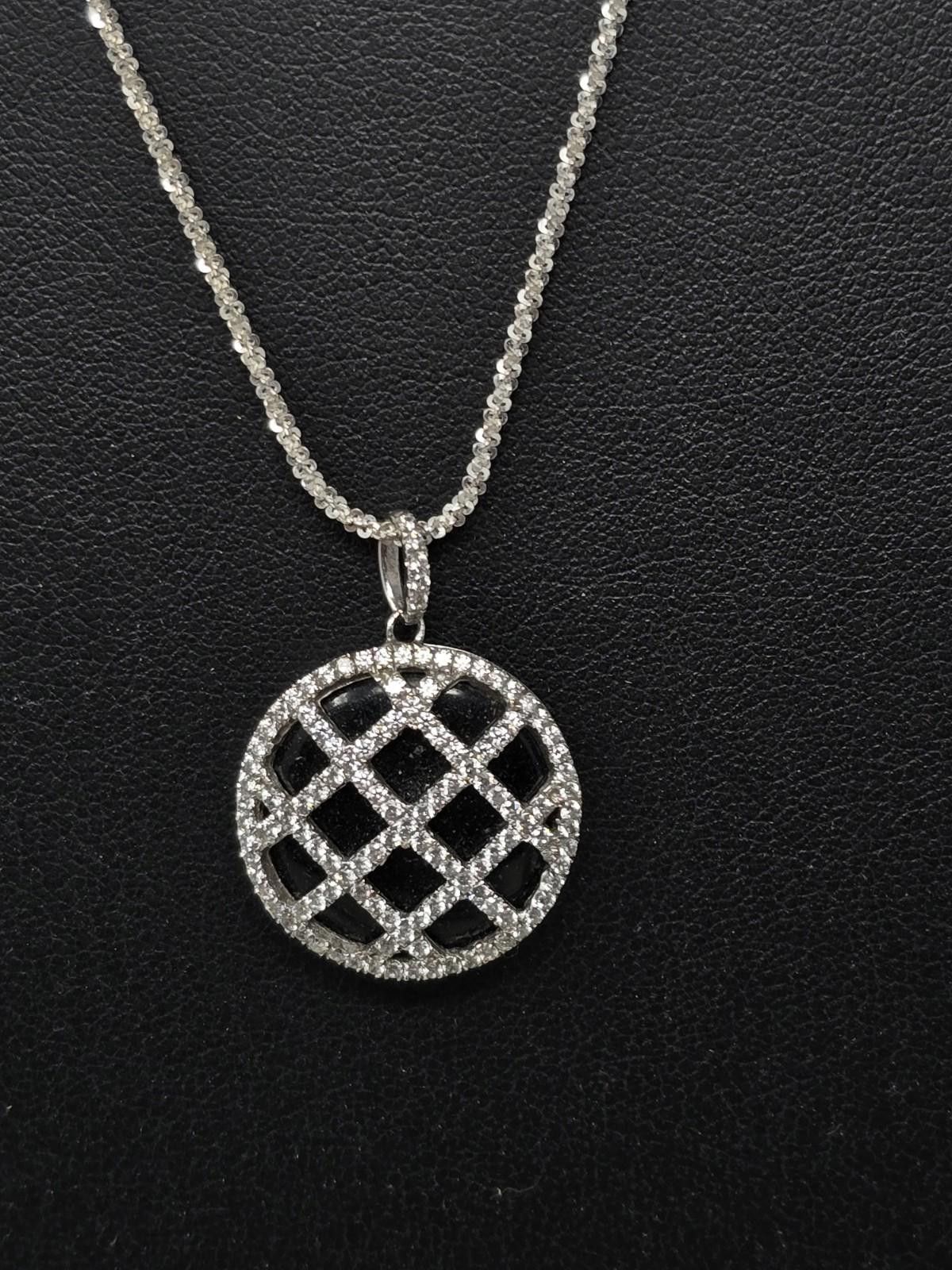 The Unbranded Brand 925 Silver Art Deco Revival Black Round Pendant 24" Chain Size ONE SIZE - 2 Thumbnail