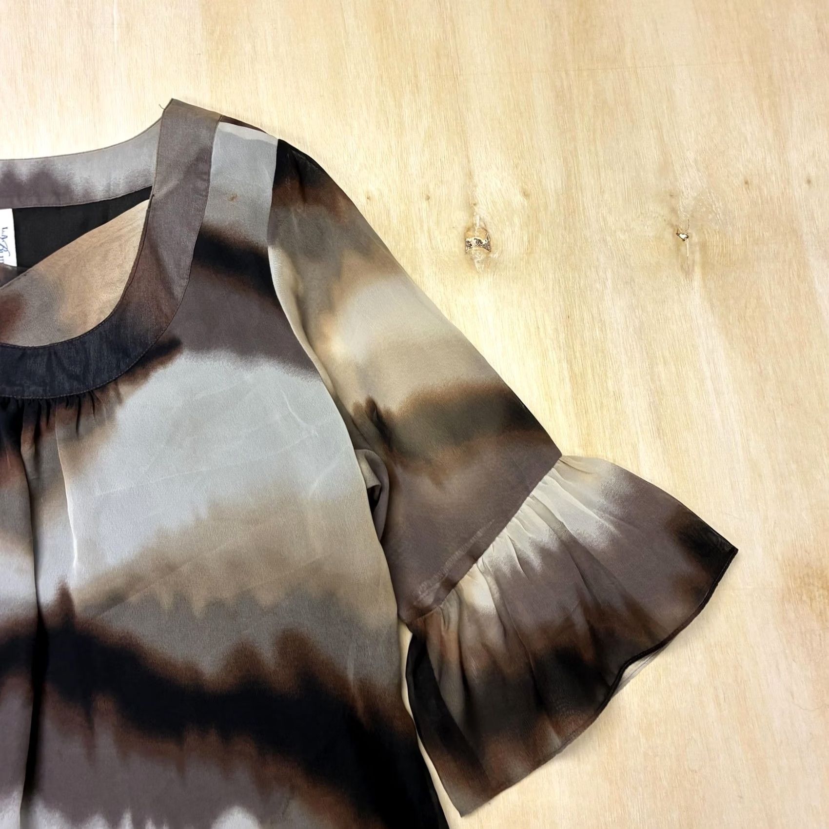 Vintage L.A. Blues Blouse Womens 14/16W Brown Chiffon Ruffle Bell Sleeve Tunic Top Size XL / US 12-14 / IT 48-50 - 2 Thumbnail