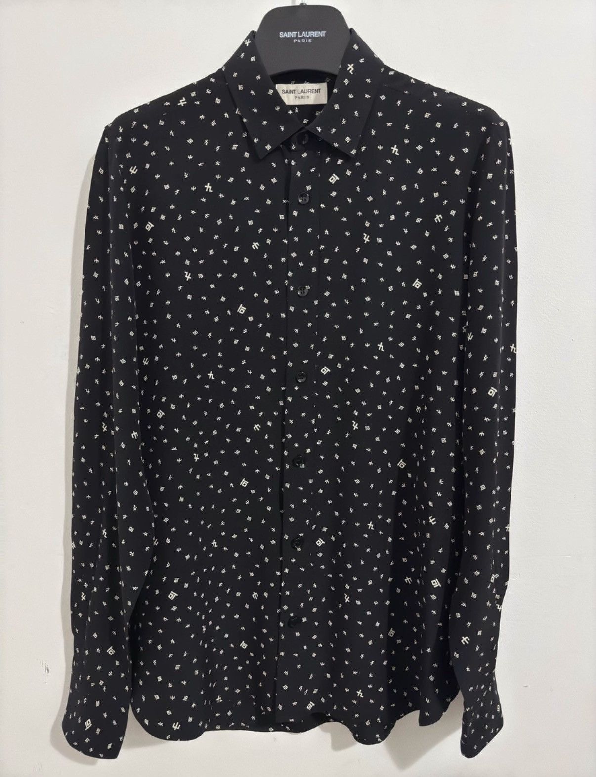 Saint Laurent Paris Saint Laurent 15SS Runway Shiny Silk Geometric Symbol Shirt Size US M / EU 48-50 / 2 - 1 Thumbnail