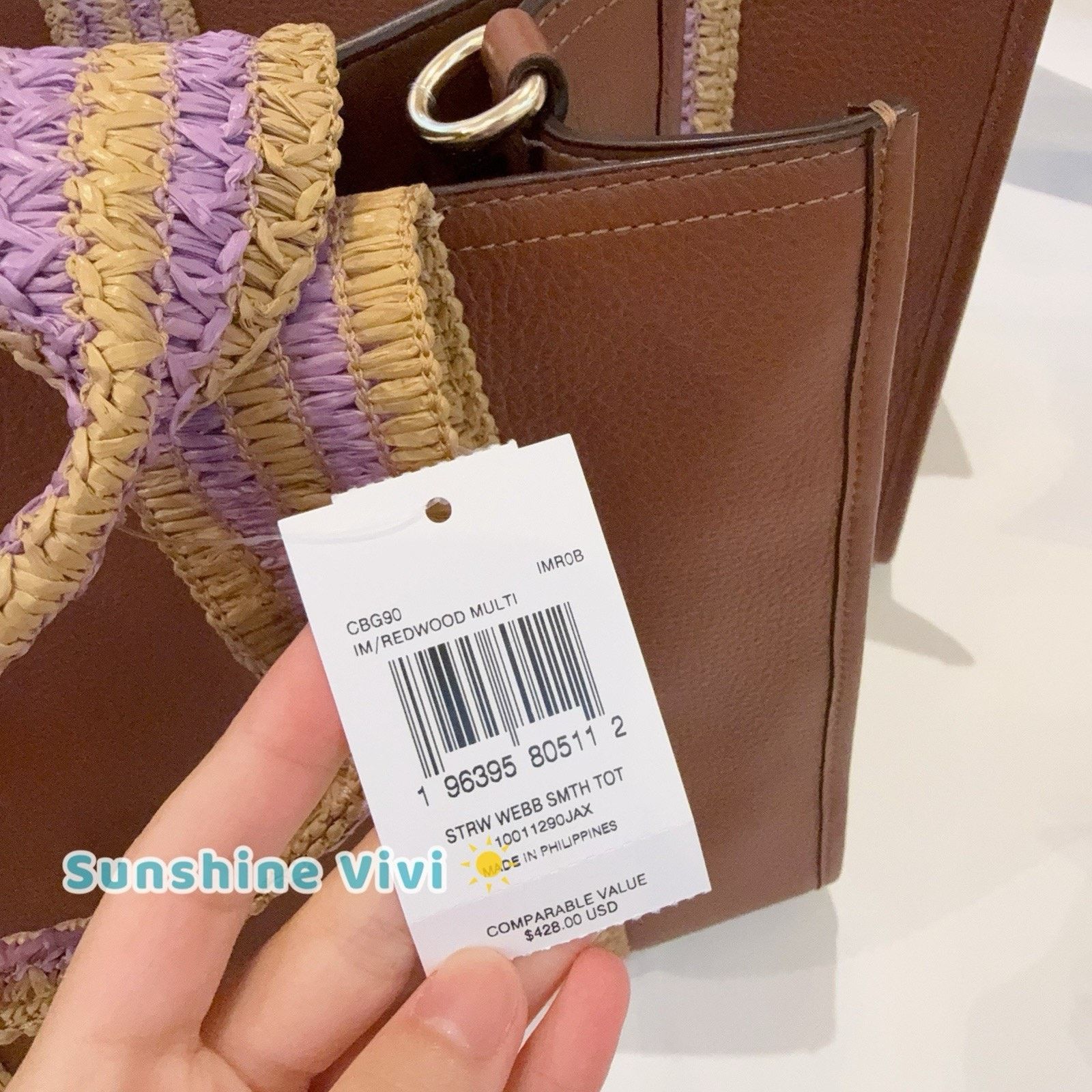 Coach NWT Coach Smith Tote Bag CBG90 Straw Leather Redwood Size ONE SIZE - 4 Thumbnail
