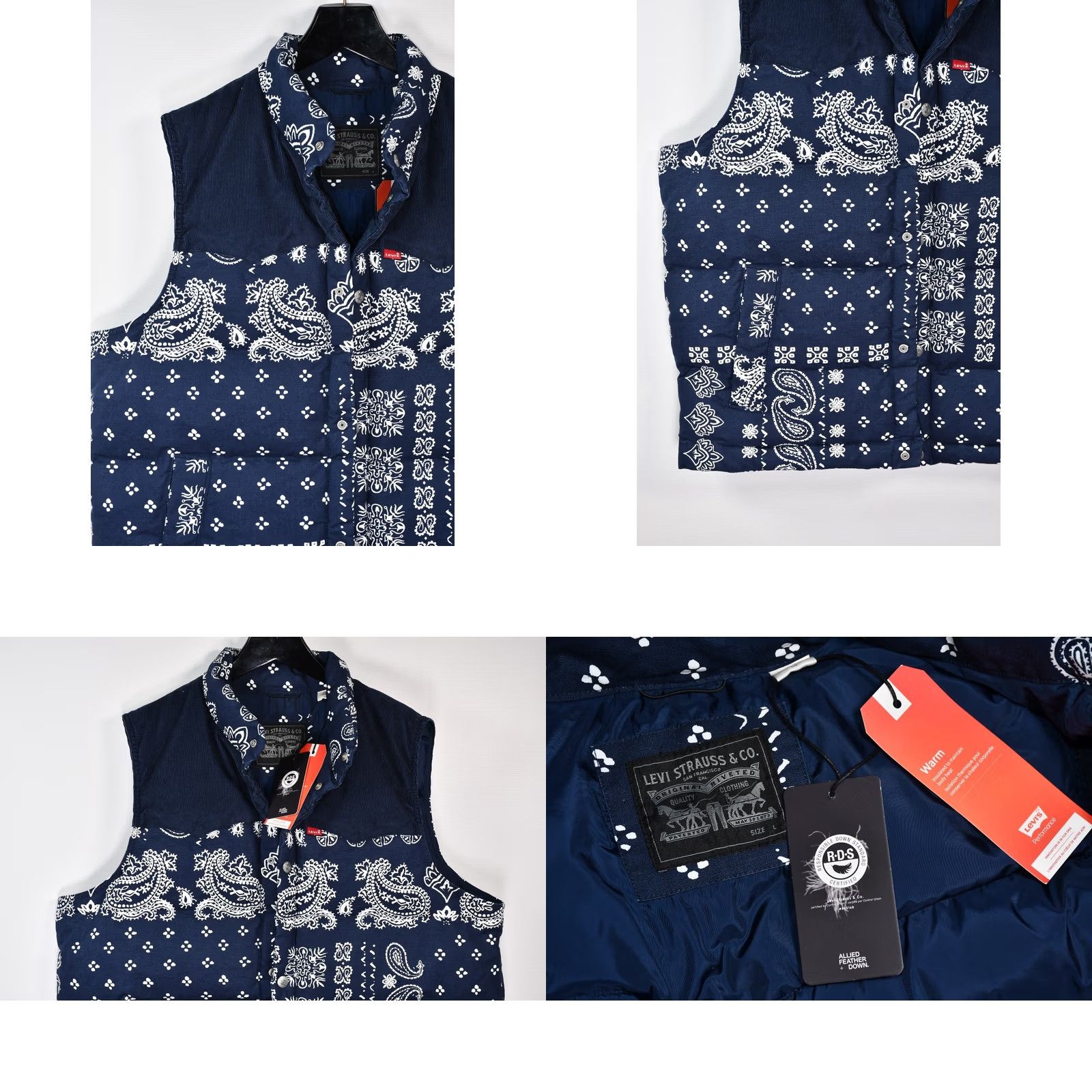 Levi's Levi’s Western Down Indigo Vest Jacket L Men’s Cotton Polyester 67cm Chest 29.92in Length New Bandana Paisley Camouflage? Size US L / EU 52-54 / 3 - 8 Thumbnail
