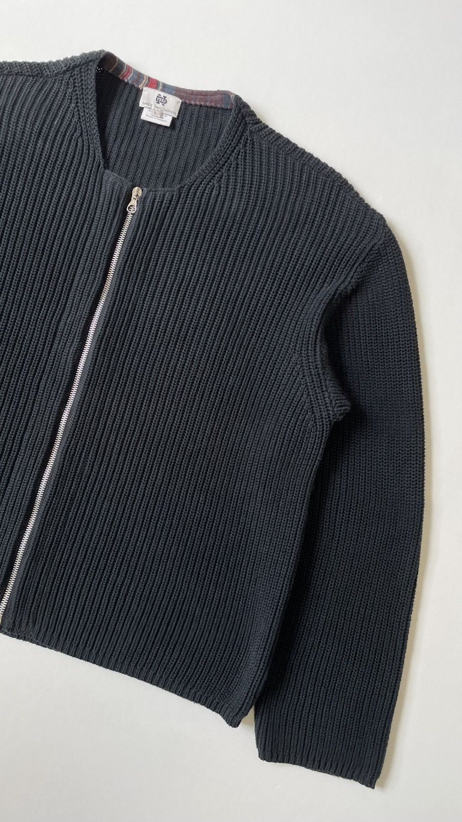 Dries Van Noten 1990s Ribbed Zip Knit Cotton Cardigan Size US L / EU 52-54 / 3 - 6 Thumbnail