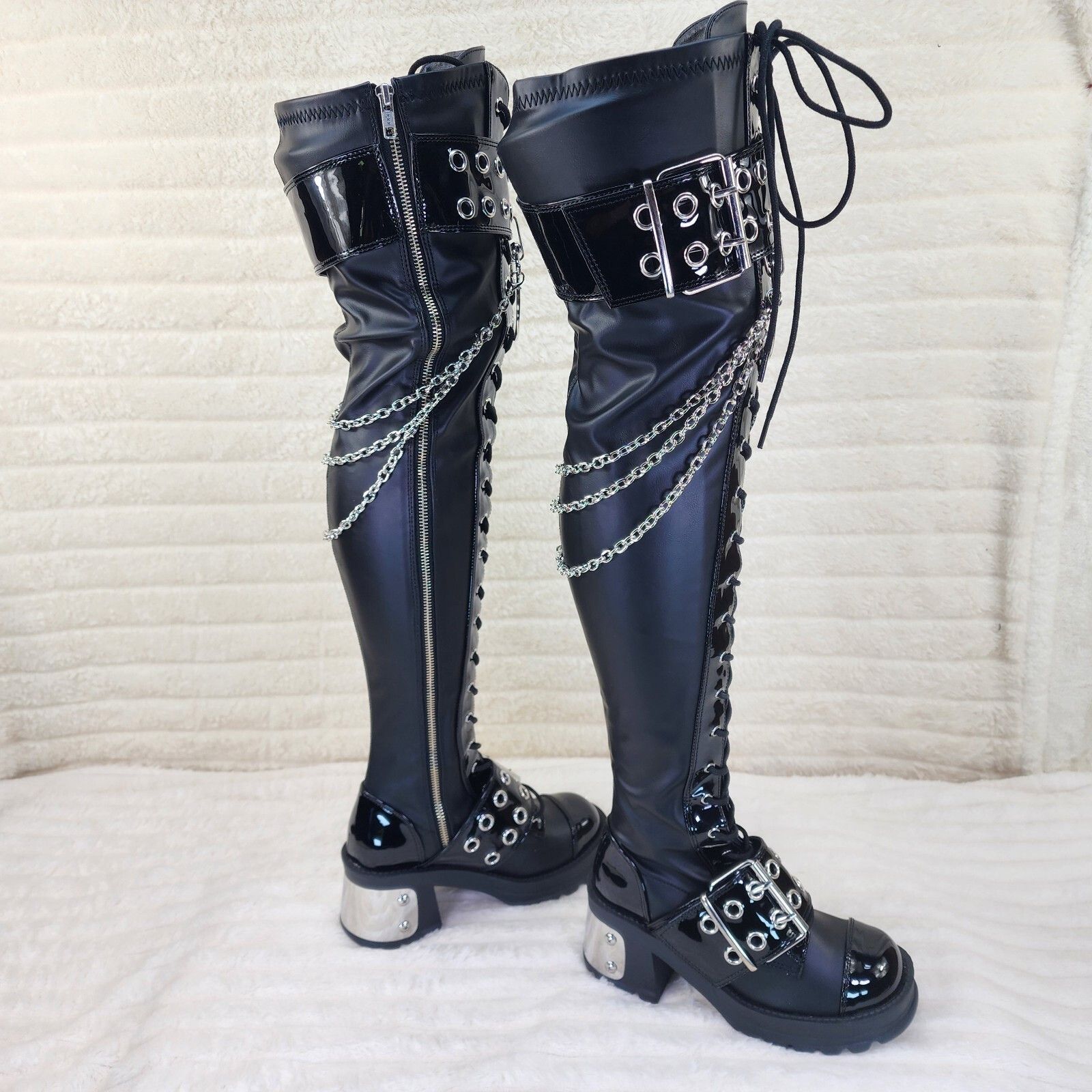 Other Bratty 304 Zipper Strap Buckle Biker Goth Punk Lace Up Thigh Size US 11 / IT 41 - 3 Thumbnail