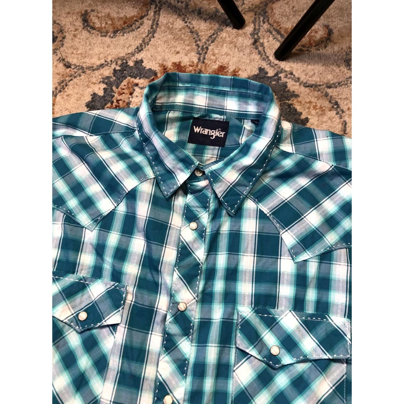 Wrangler Wrangler Shirt Mens 2XL Teal Blue Plaid Western Pearl Snap Long Sleeve Cowboy Size US XXL / EU 58 / 5 - 7 Thumbnail