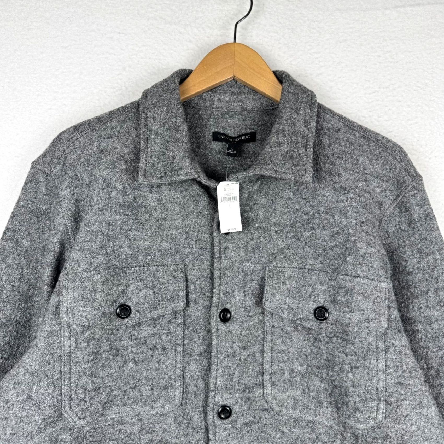 Banana Republic VINTAGE Banana Republic Mens L Boucle Over Shirt Jacket Gray Button Woiol Blend Size US L / EU 52-54 / 3 - 4 Thumbnail