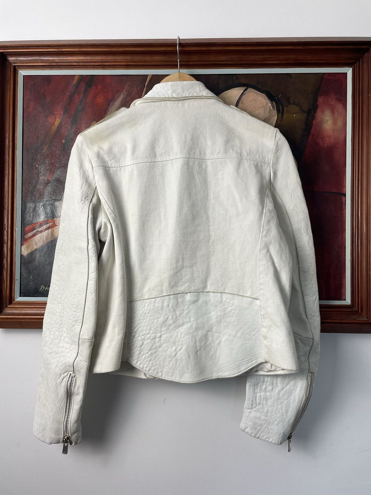 Sandro Sandro Paris Cream White Biker Leather Jacket Designer Rare Size M / US 6-8 / IT 42-44 - 3 Thumbnail