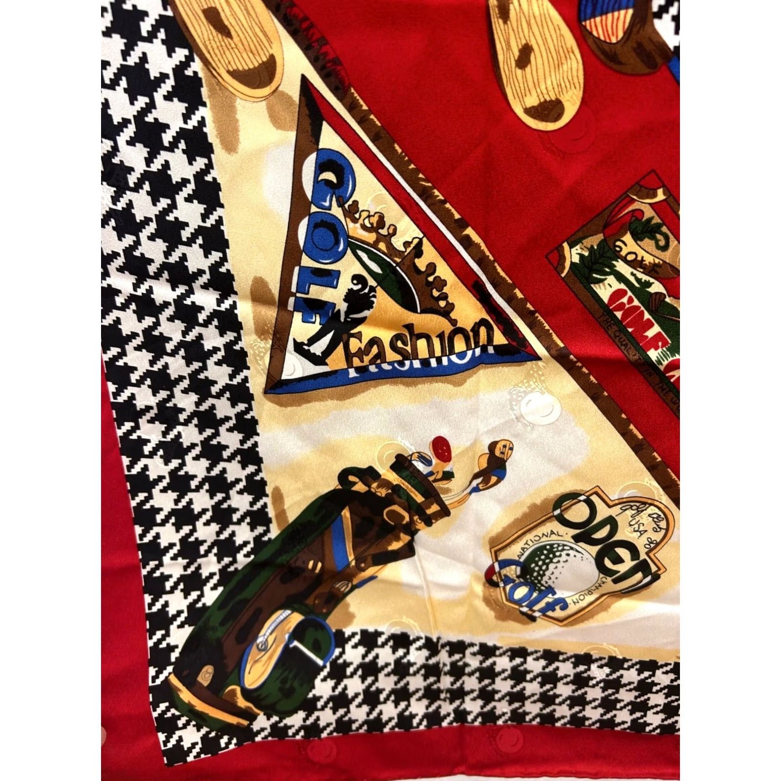 Vintage VINTAGE Silk Scarf Women Red Golf Club Houndstooth Pattern Size ONE SIZE - 3 Thumbnail