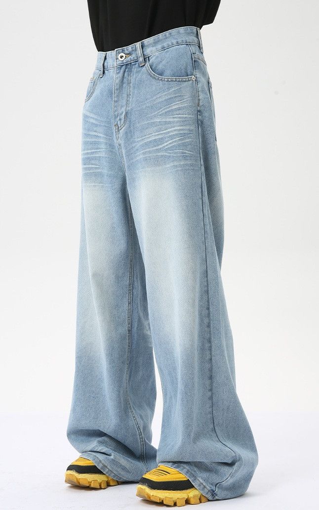 Designer × Japanese Brand Washed distressed light blue all-match casual jeans Size US 32 / EU 48 - 5 Thumbnail