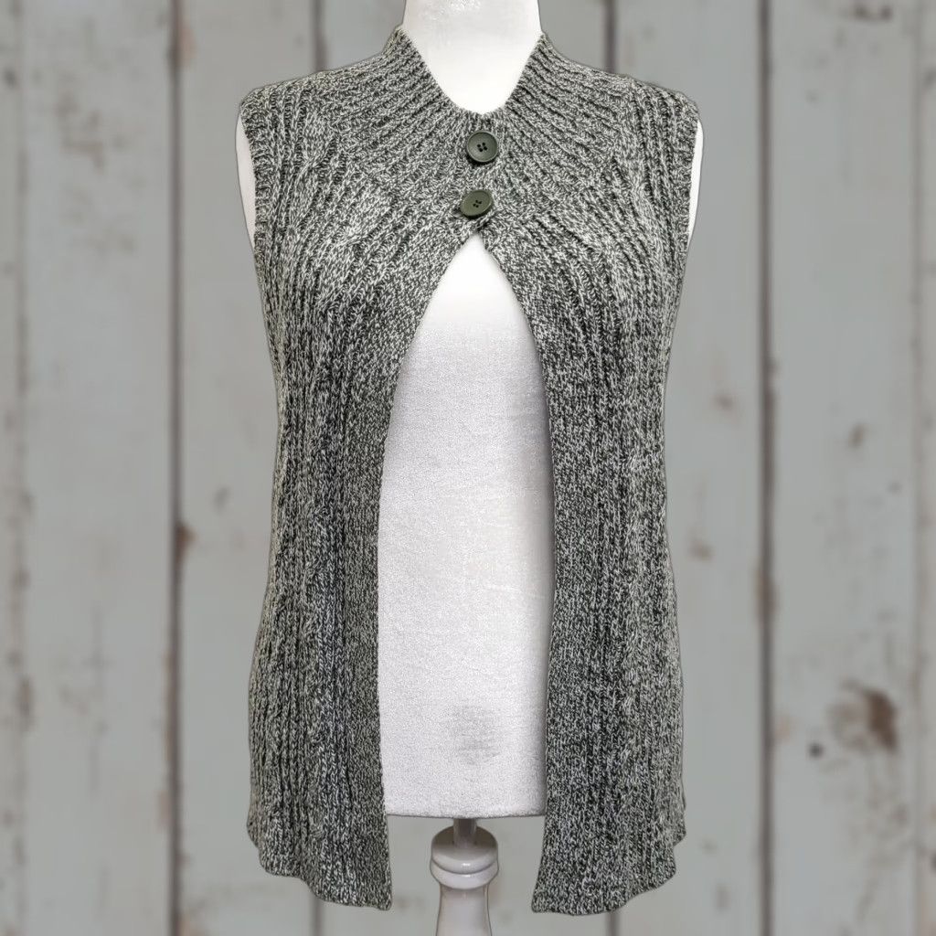 Vintage Kim Rogers 2 Button Sweater Vest Womens XL Gray Green Marbled Cotton Blend Knit Sleeveless Crew Neck Casual Workwear Bohemian Size XL / US 12-14 / IT 48-50 - 1 Thumbnail