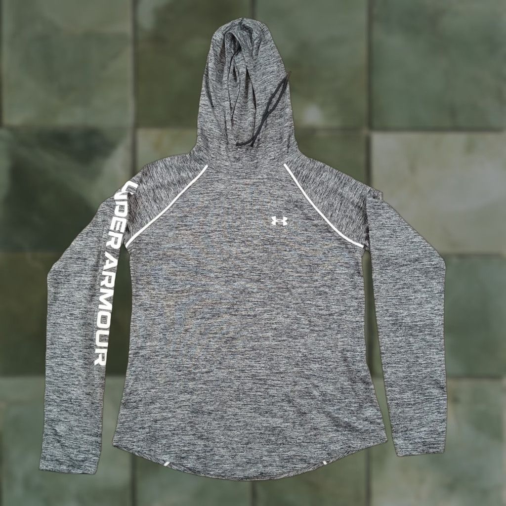 Under Armour Under Armour Hoodie Womens Small Gray Drawstring Lightweight Logo Hooded Sleeve Long Hoodie Size S / US 4 / IT 40 - 1 Thumbnail