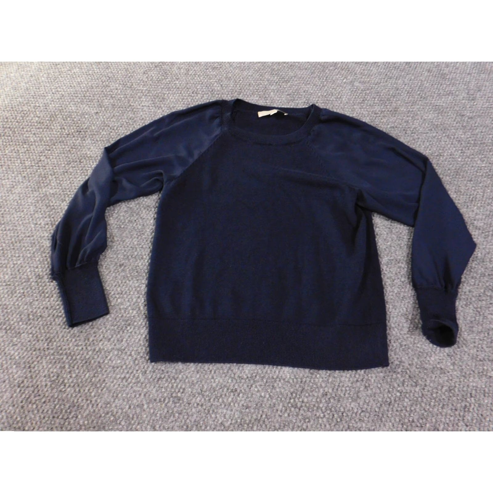 Loft LOFT Sweater Womens Small Navy Blue Mixed Media Pullover Knit Blouse Long Sleeve Size S / US 4 / IT 40 - 2 Thumbnail