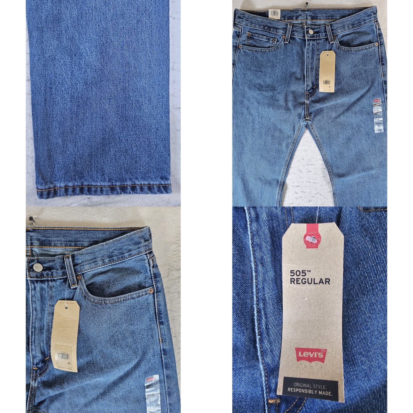 Levi's VINTAGE Levi's Jeans 505 Regular Straight Men's 36x32 Blue Denim Medium Wash + Logo Pocket 5-Pocket Design USA 90s Style Mens Size US 36 / EU 52 - 8 Thumbnail