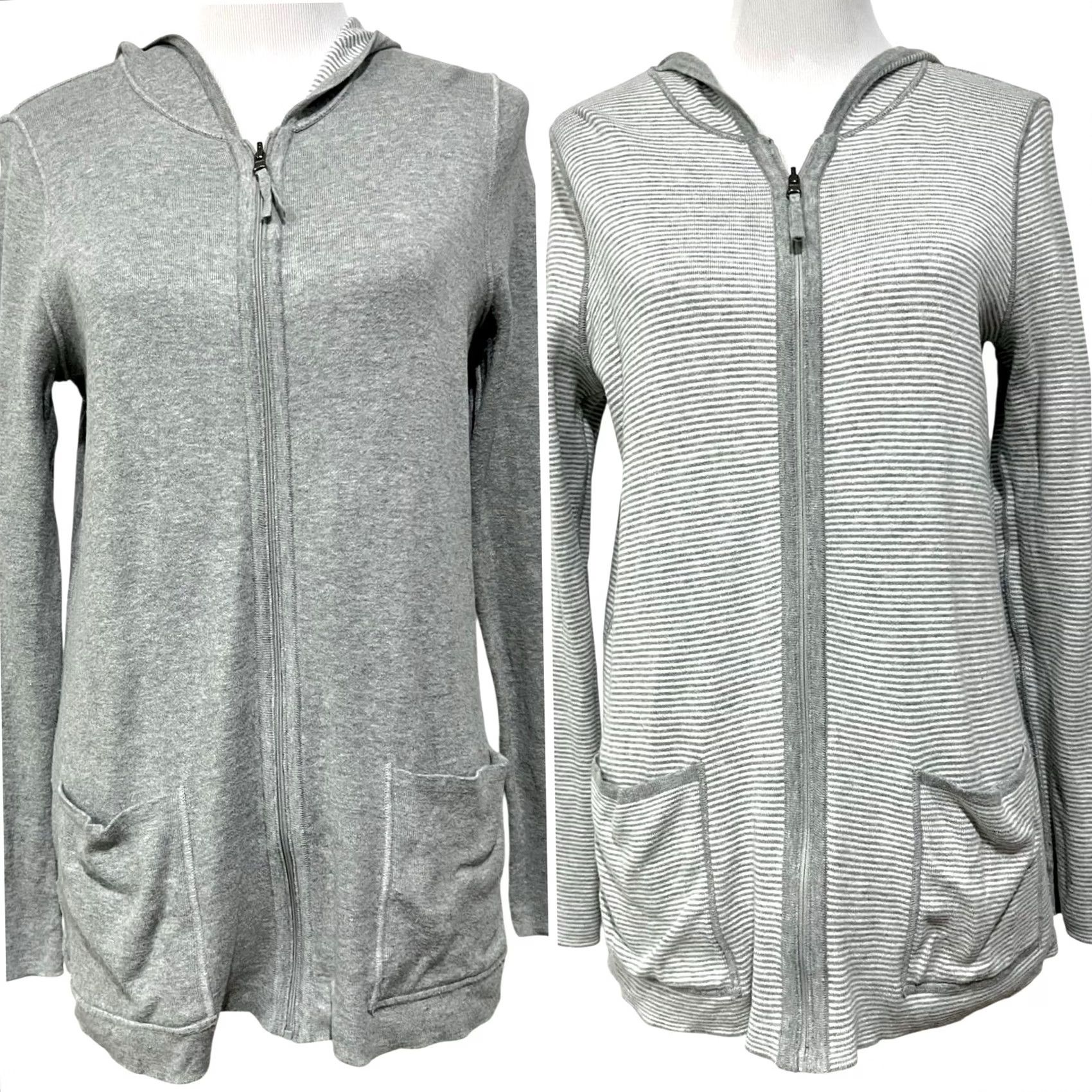 J. Jill J. Jill Women’s Reversible Knit Cardigan Jacket Hooded Full Zip Gray Sz Petite S Cardigan Sweater Womens Size S / US 4 / IT 40 - 2 Thumbnail