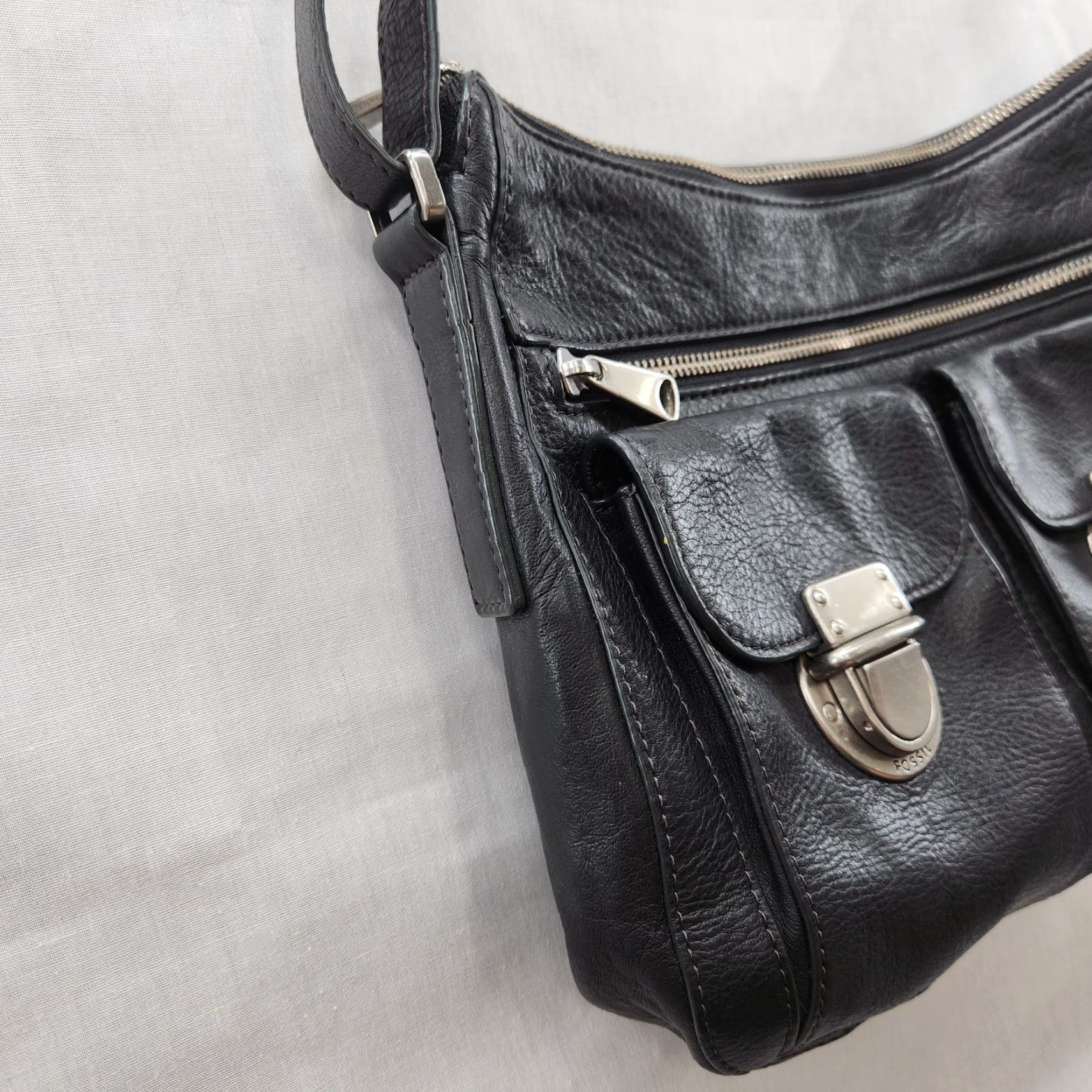 Fossil Fossil Riley Leather Black Crossbody Purse - Genuine Leather, Push Lock, Shoulder Bag, Medium, Women Size ONE SIZE - 4 Thumbnail